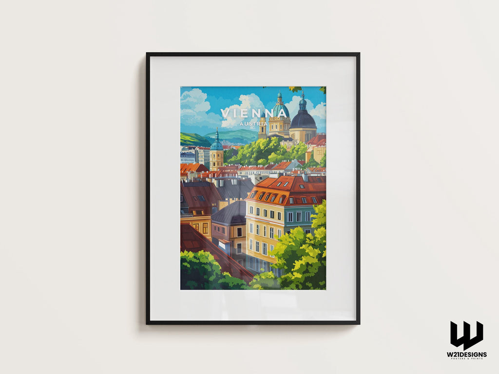 Vienna Travel Illustration: Austria City Poster, European Wall Art, Home Decor Gift, Framed Print