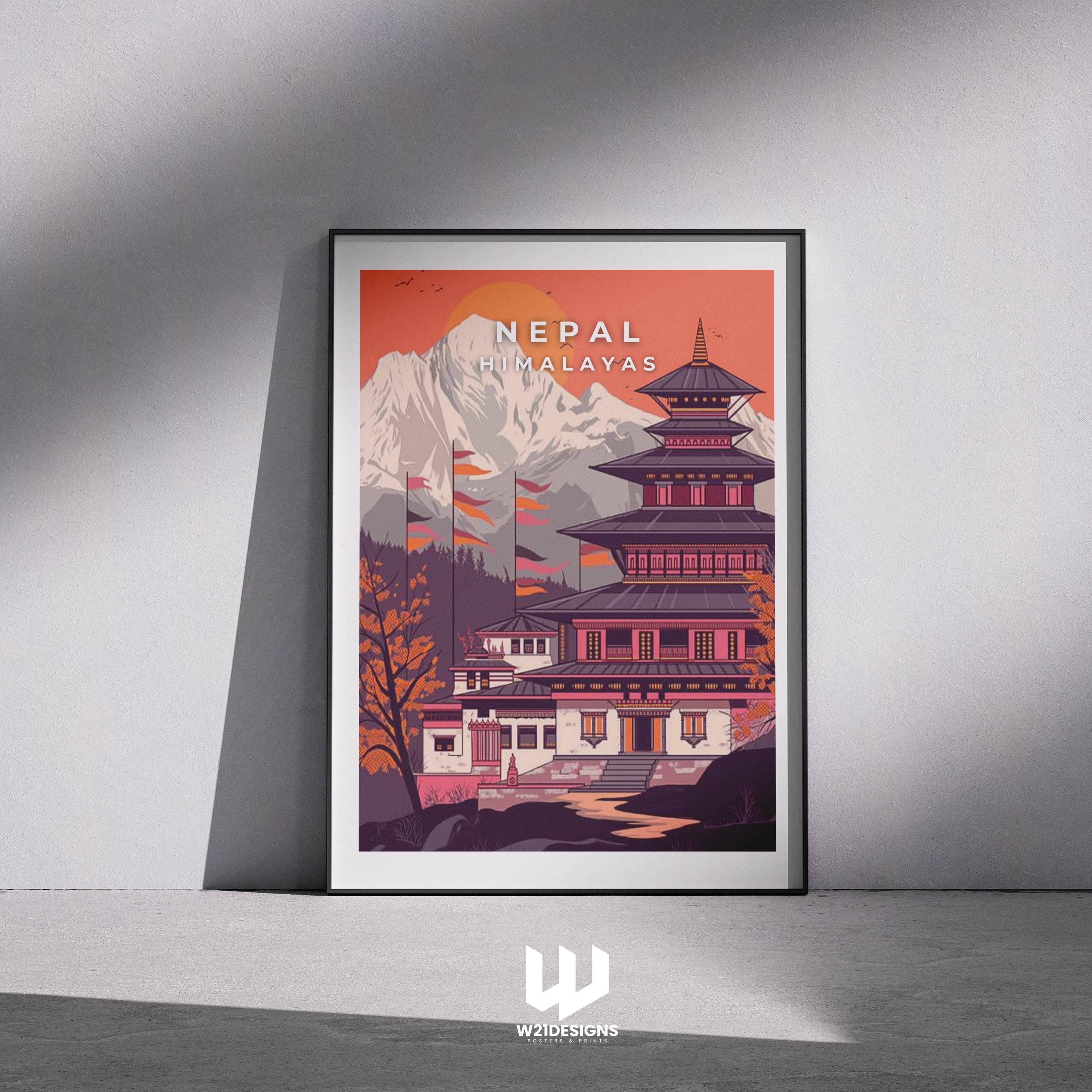 Nepal Travel Poster: Himalayan Temple Art Print