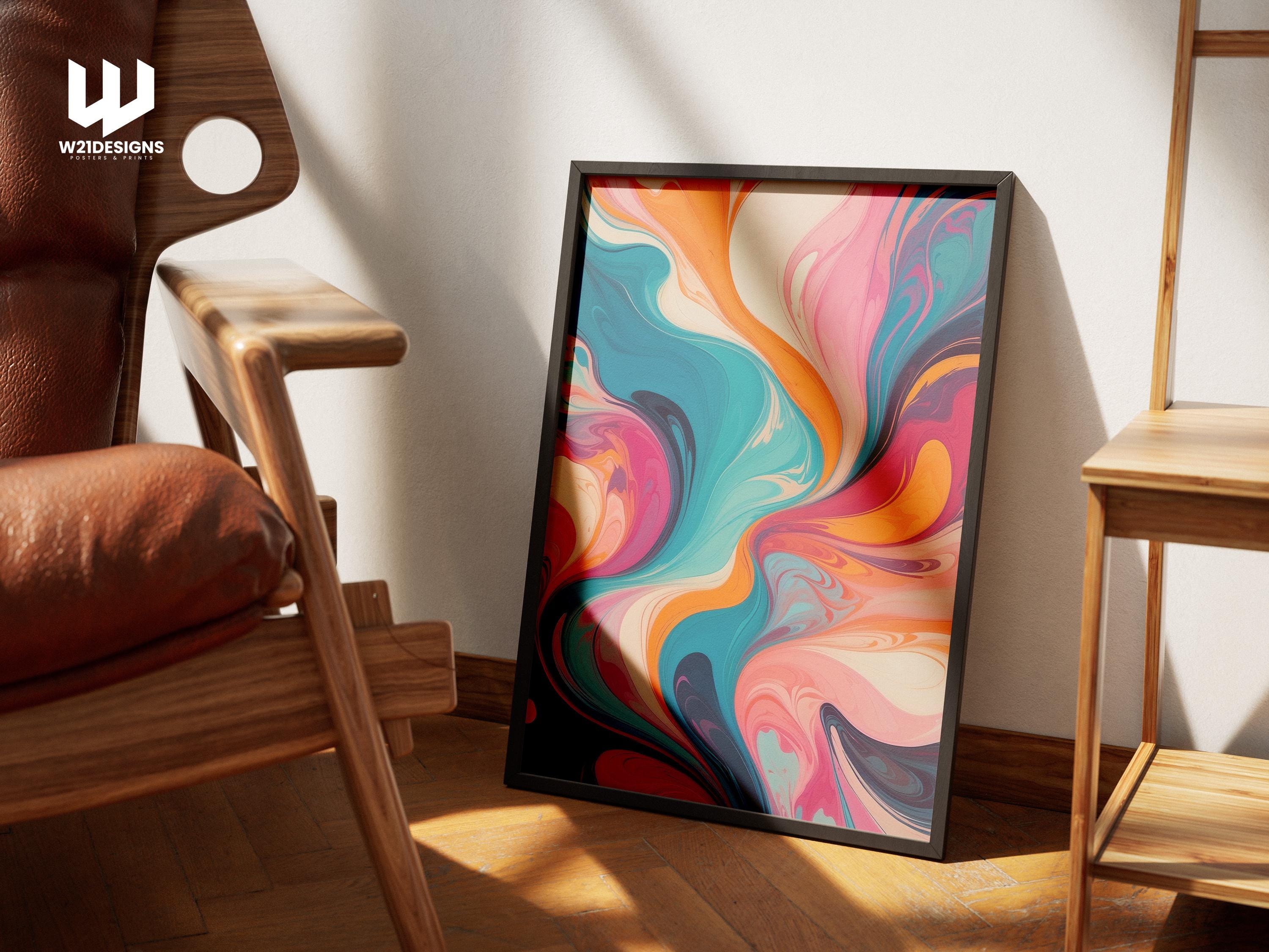 Abstract Fluid Art Print: Vibrant Swirls, Modern Home Decor