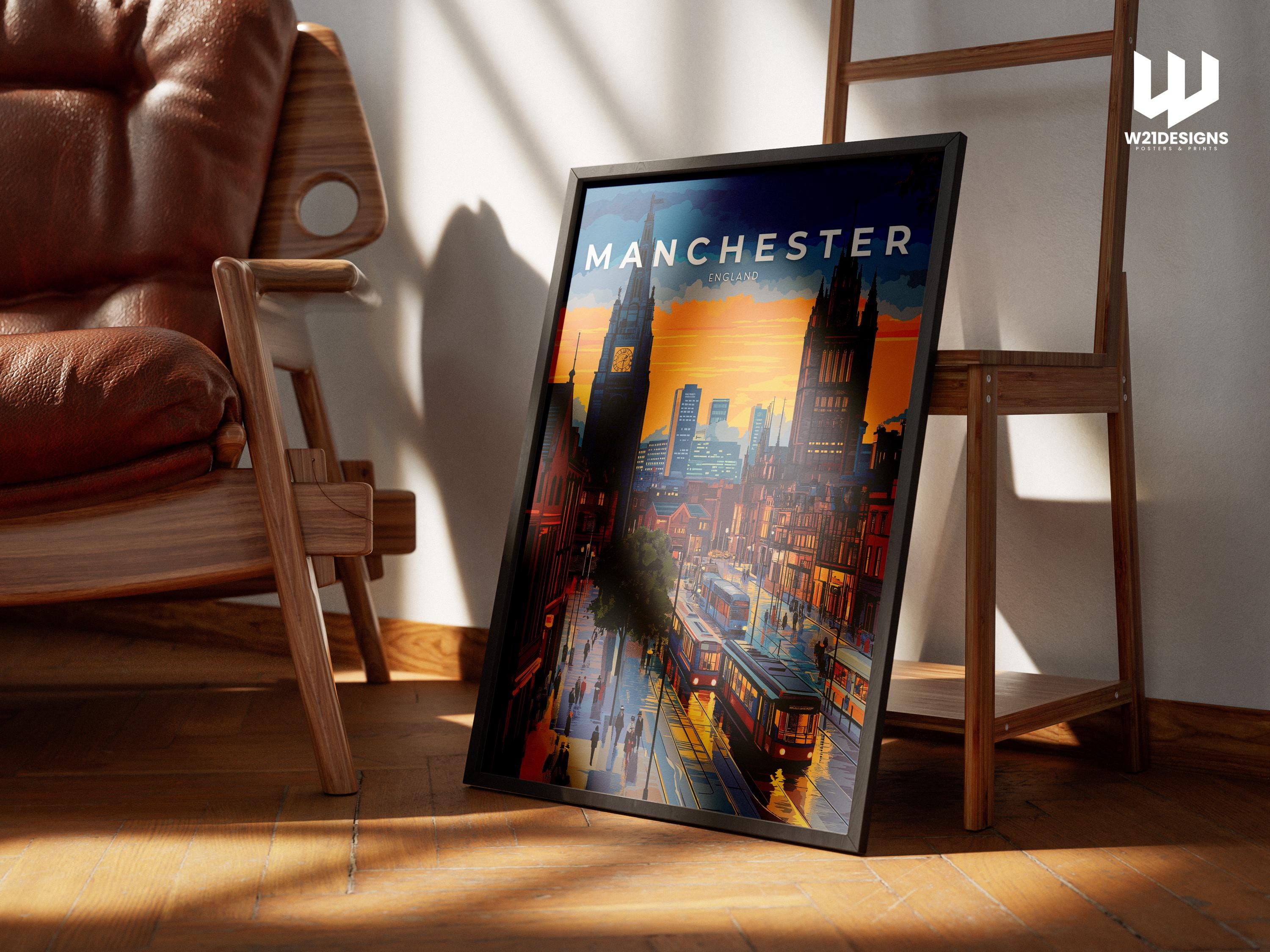 Manchester Travel Poster: Vintage England Cityscape Art Print