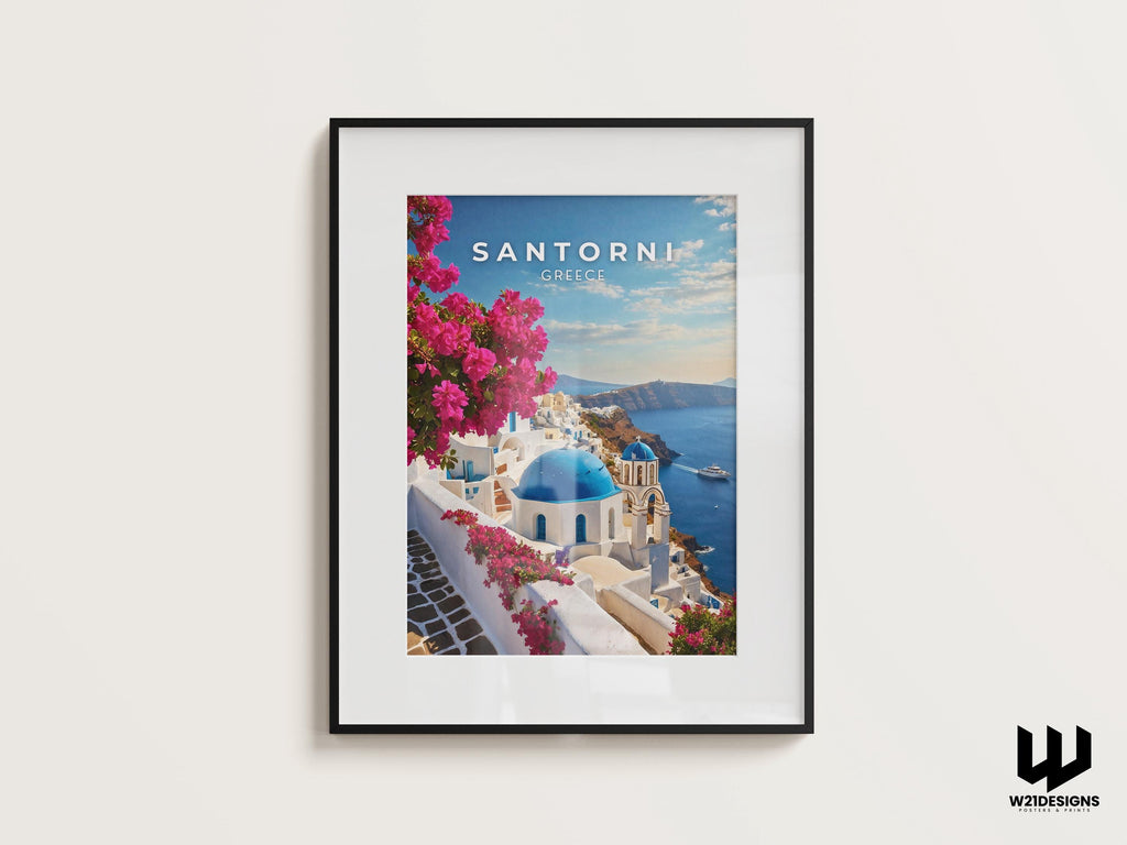 Santorini Greece Travel Print: Aegean Sea, Mediterranean Wall Art