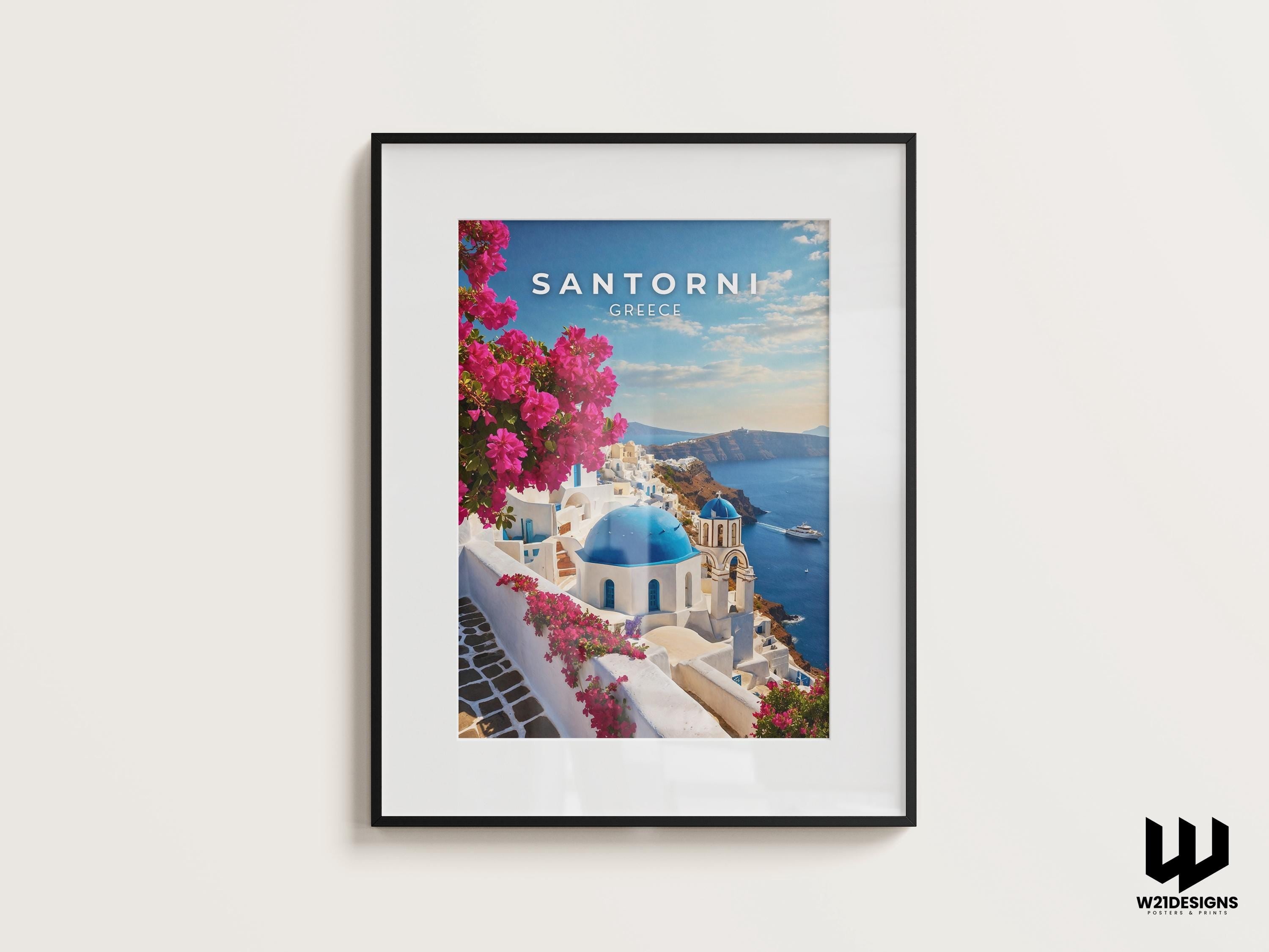 Santorini Greece Travel Print: Aegean Sea, Mediterranean Wall Art
