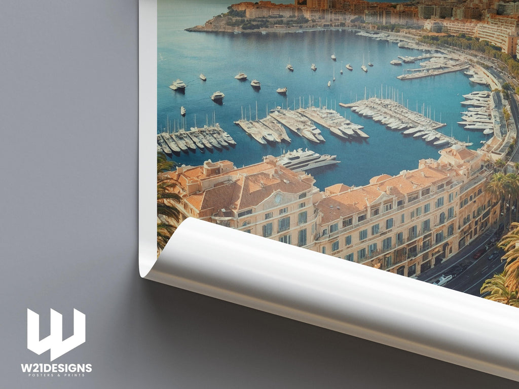 Monaco Travel Poster: French Riviera Yacht Harbor Art