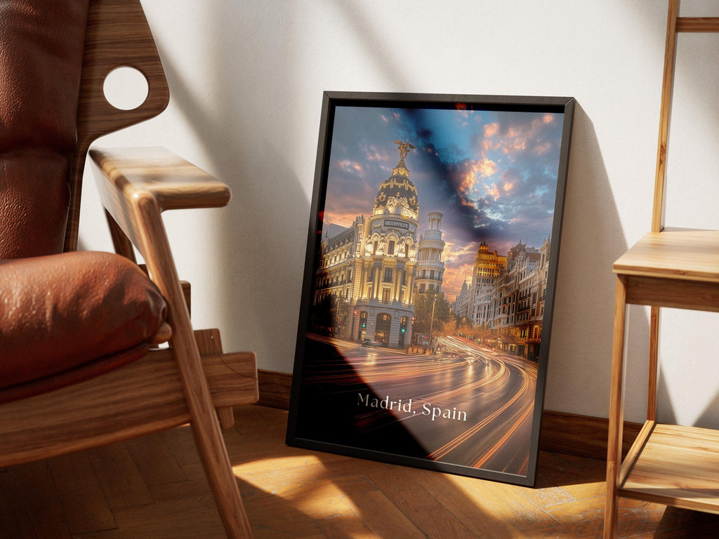 Madrid Spain Poster: Gran Vía Night Cityscape Art Print