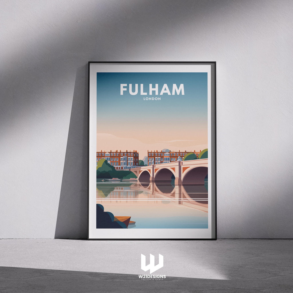 Fulham London Travel Poster | River Thames Wall Art | Vintage City Illustration Print