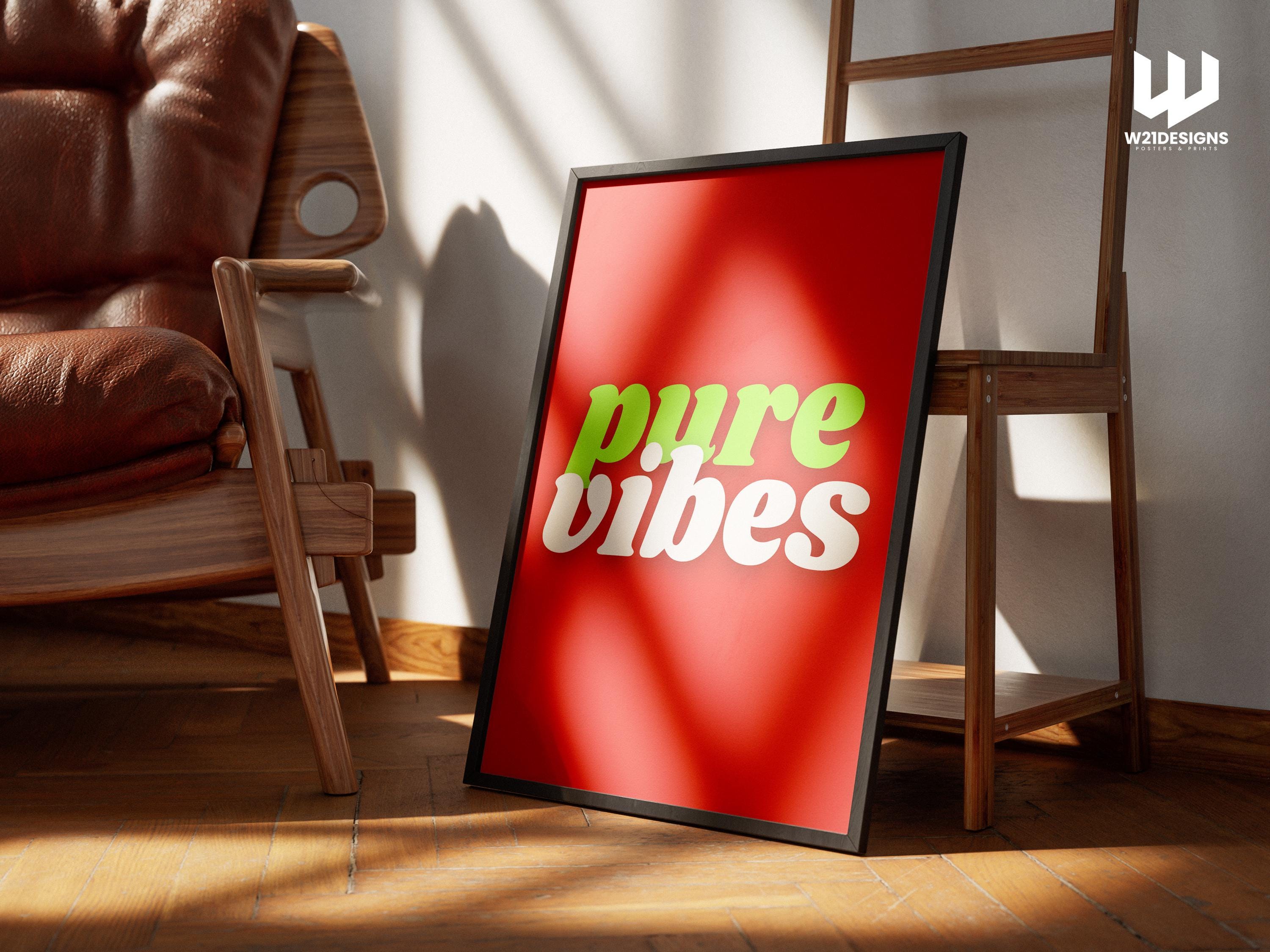 Pure Vibes Retro Typography (Digital Download) | Aesthetic Quote Poster | Trendy Home Decor | Bold 90s Y2K Print | Positive Affirmation