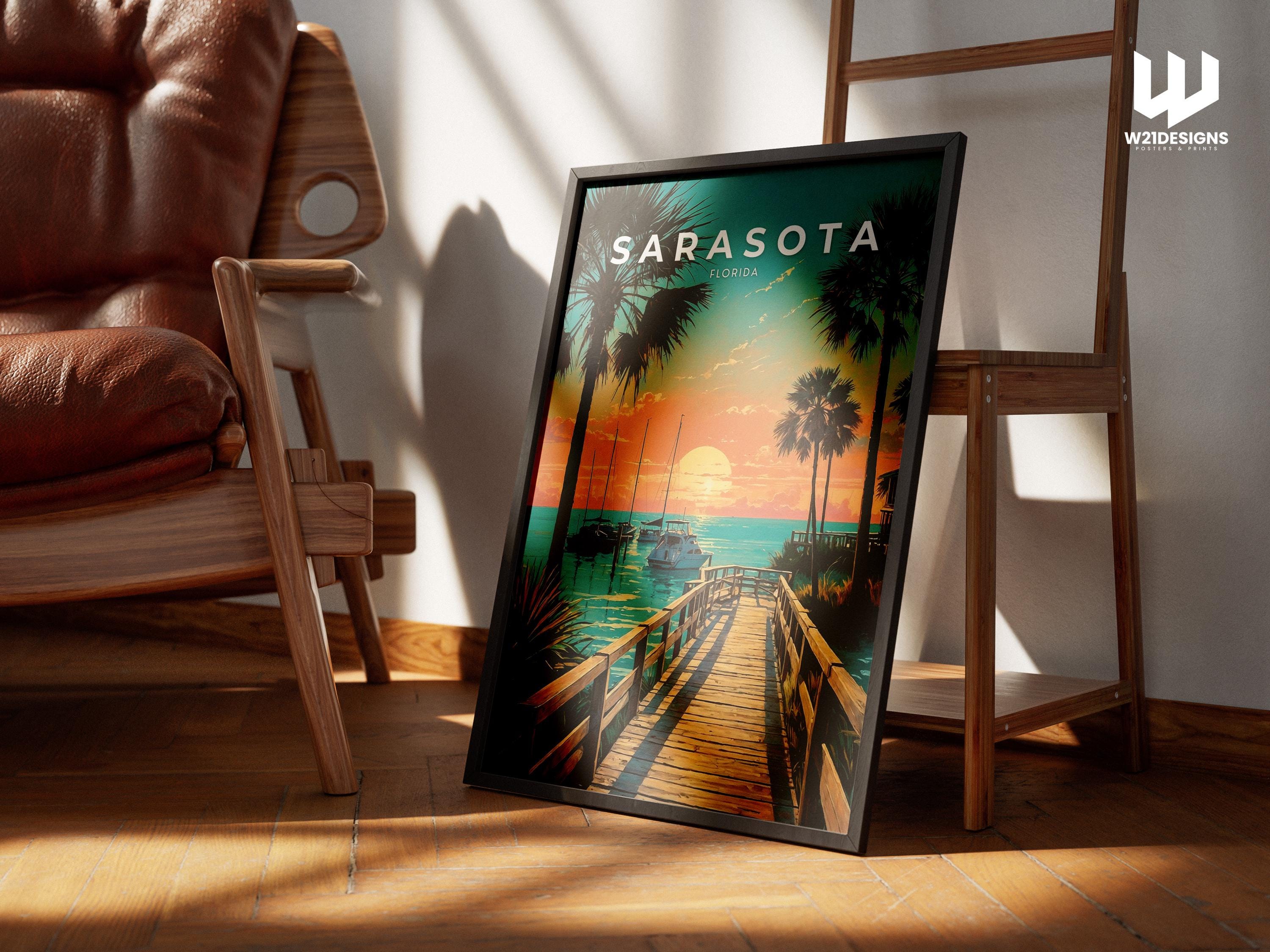 Sarasota Sunset Travel Poster: Florida Beach House Decor