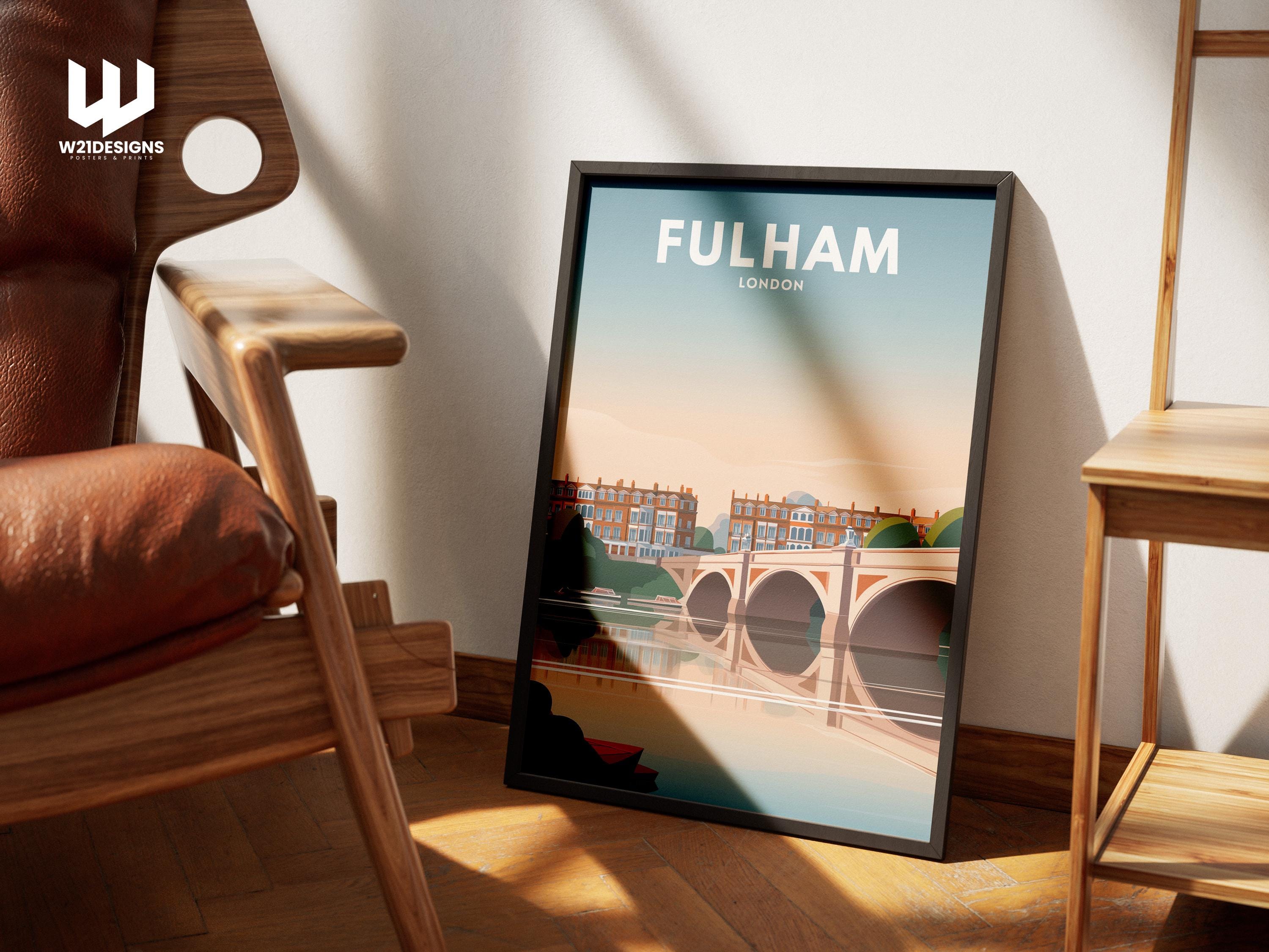 Fulham London Travel Poster | River Thames Wall Art | Vintage City Illustration Print