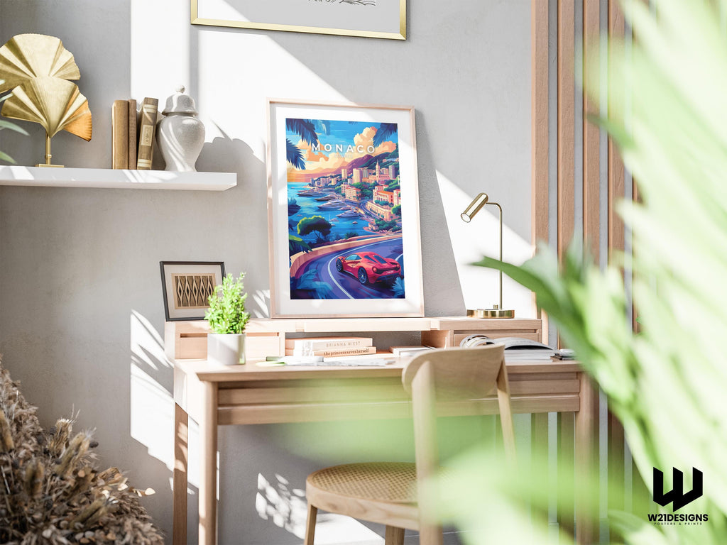 Monaco Travel Poster: French Riviera, Luxury Car Art