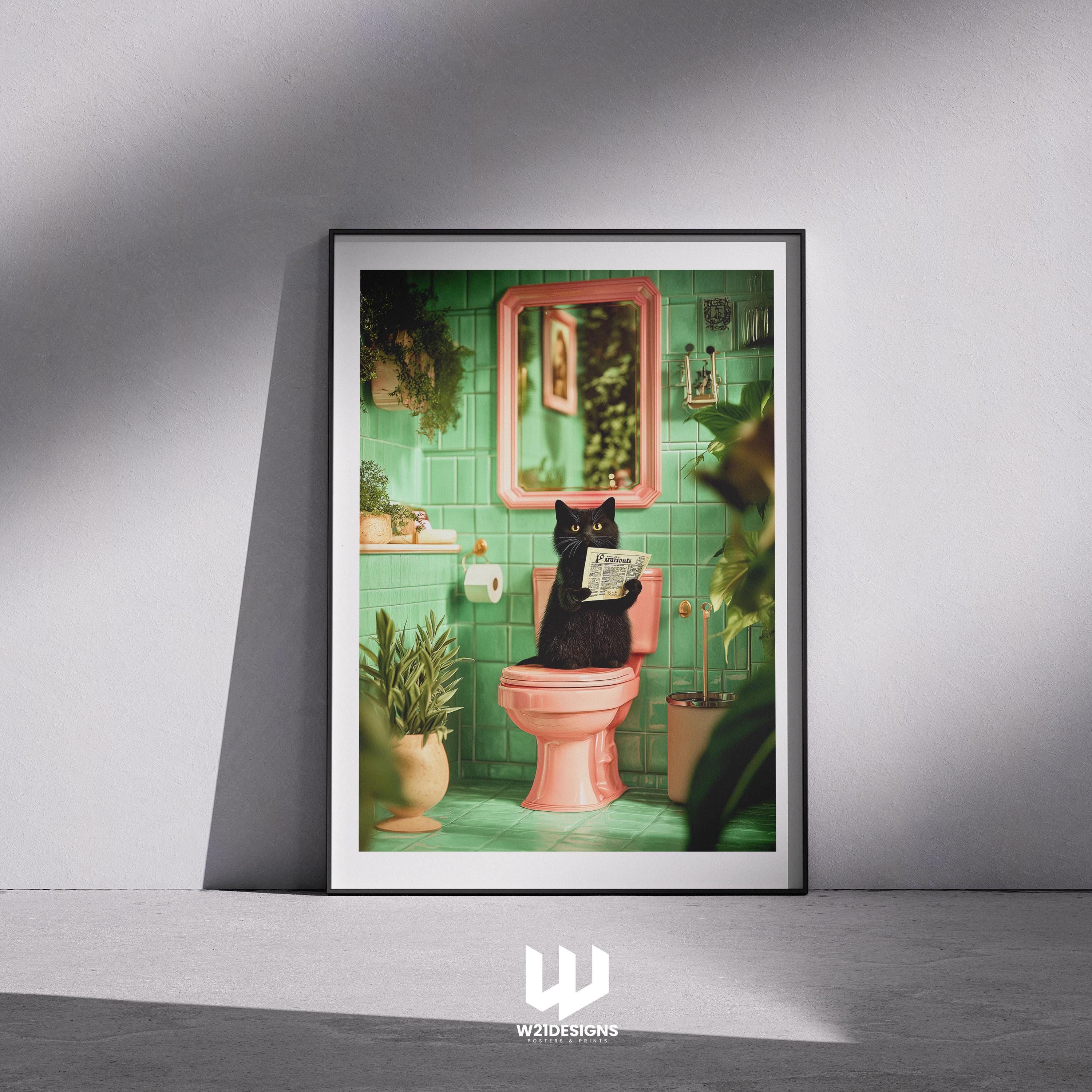 Funny Black Cat Bathroom Print: Quirky Toilet Humor Wall Art