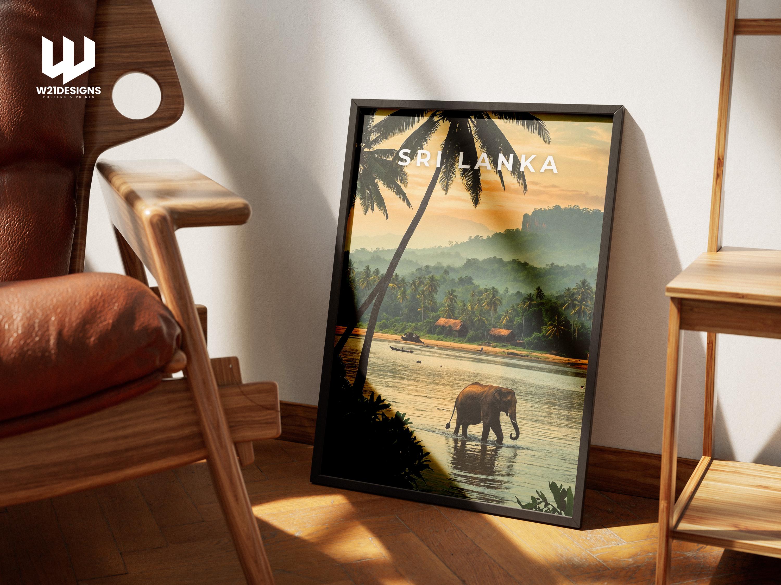 Sri Lanka Elephant Travel Poster: Tropical Landscape Art Print