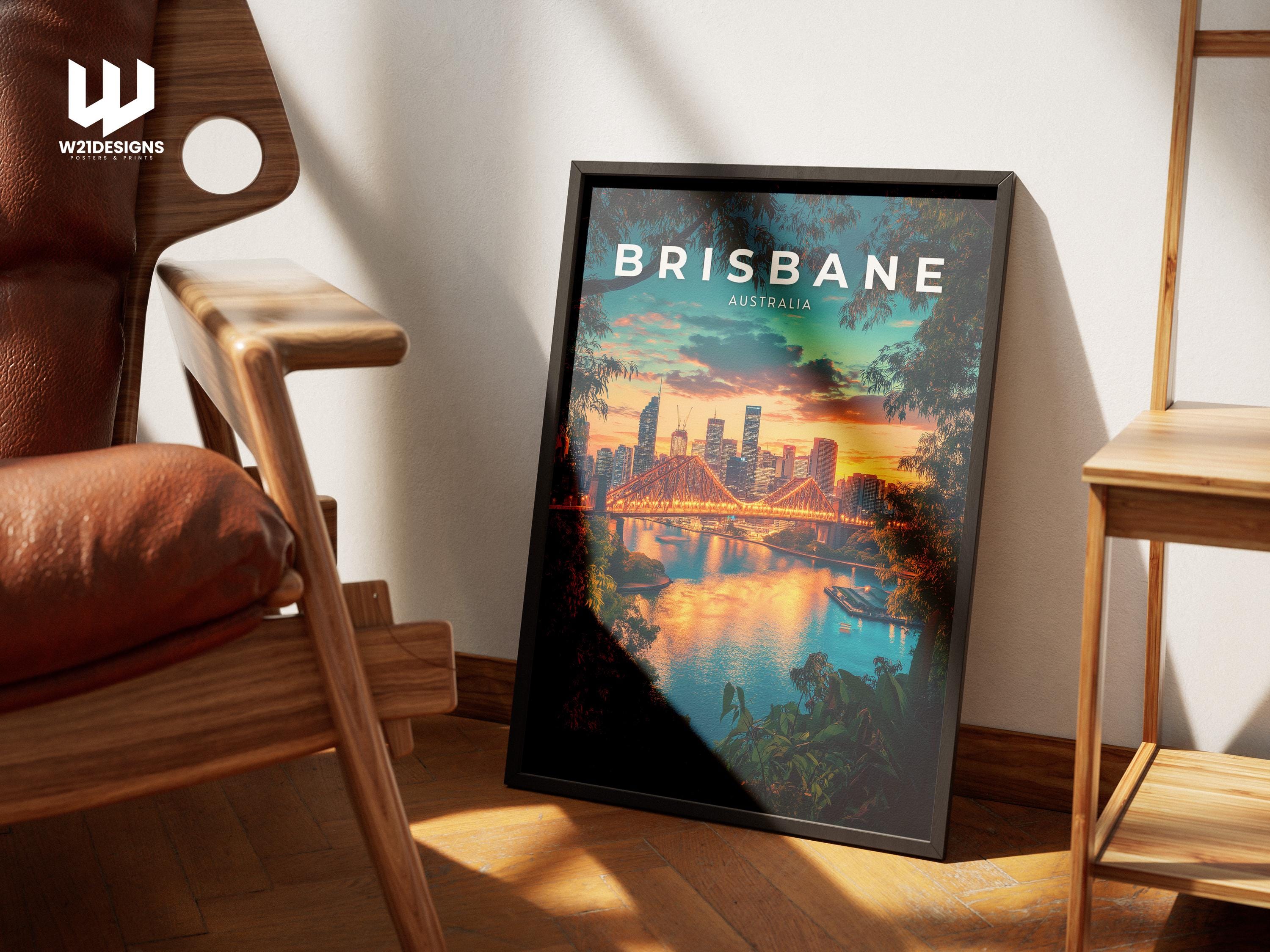 Brisbane Australia Travel Poster: Vintage City Skyline Art Print