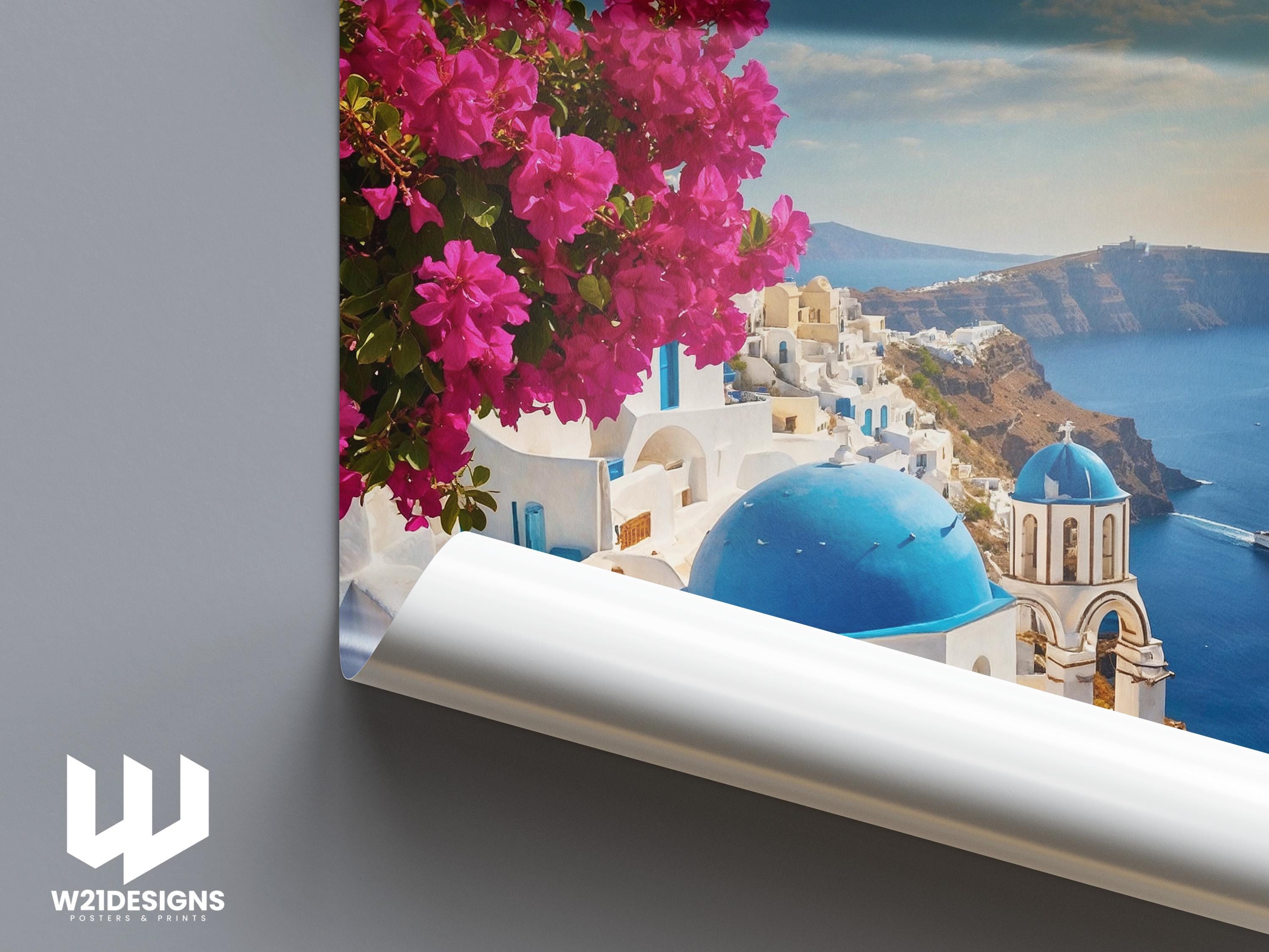 Santorini Greece Travel Print: Aegean Sea, Mediterranean Wall Art