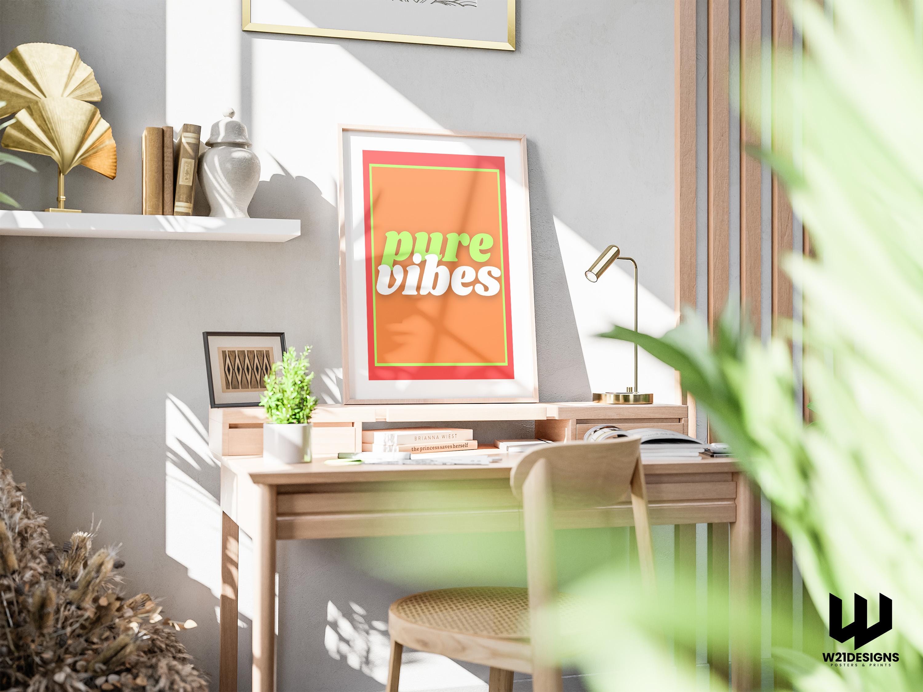 Pure Vibes Print: Retro 90s Y2K Neon Wall Art