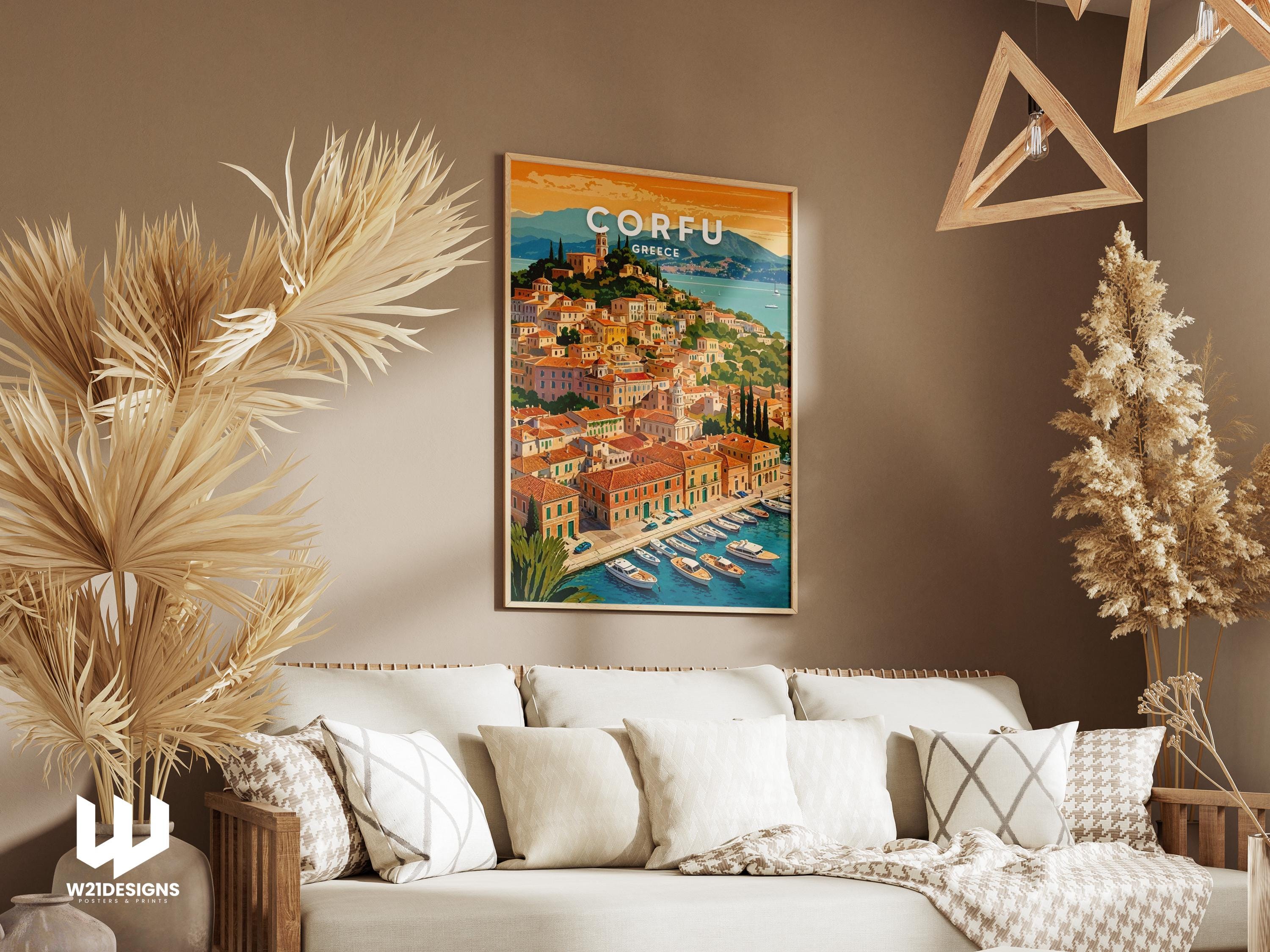 Corfu Greece Travel Poster: Mediterranean Coastal Art Print