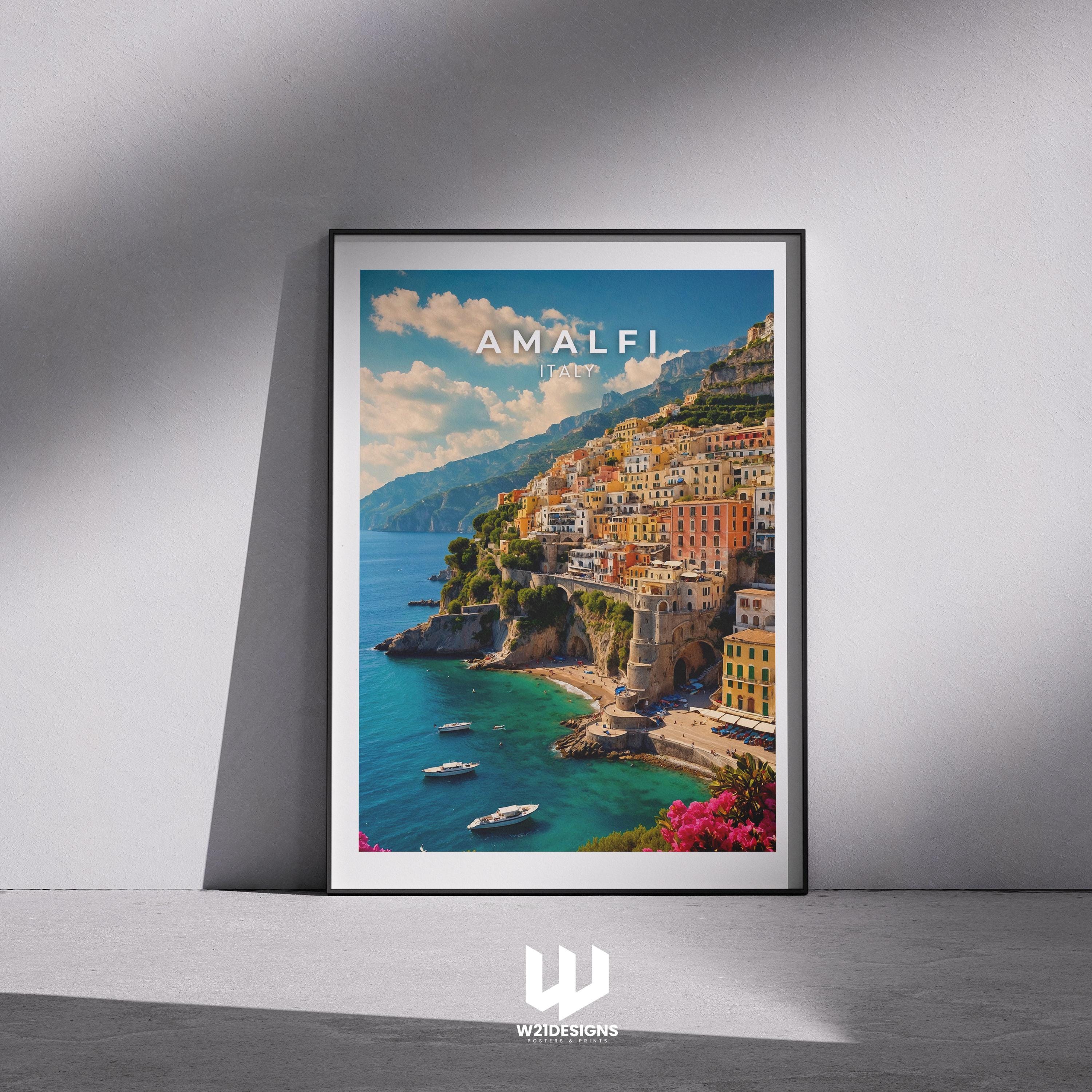 Amalfi Coast Travel Print: Italy Coastal Art, Mediterranean Decor