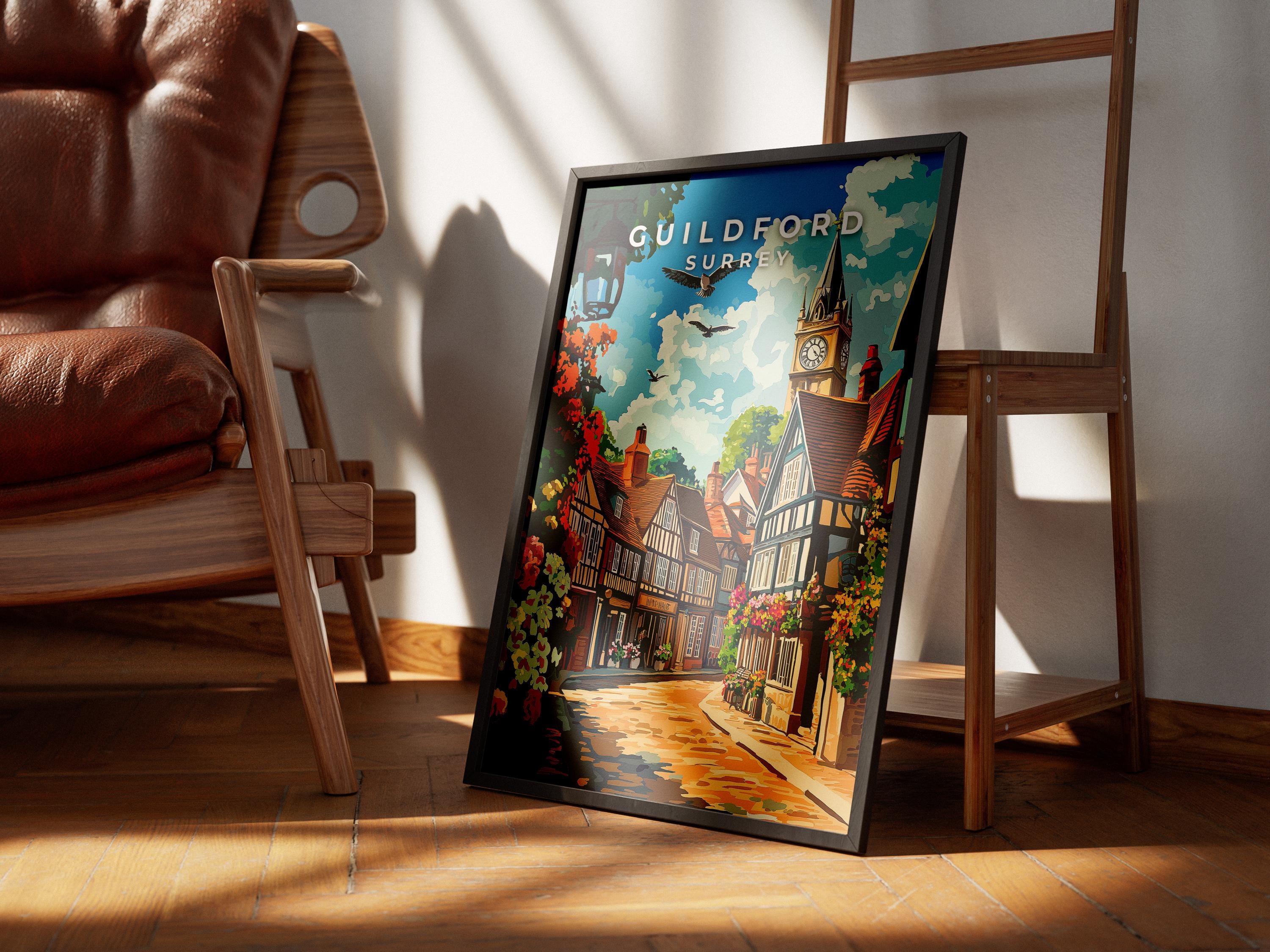 Guildford Travel Poster: Vintage Surrey Print, UK Wall Art