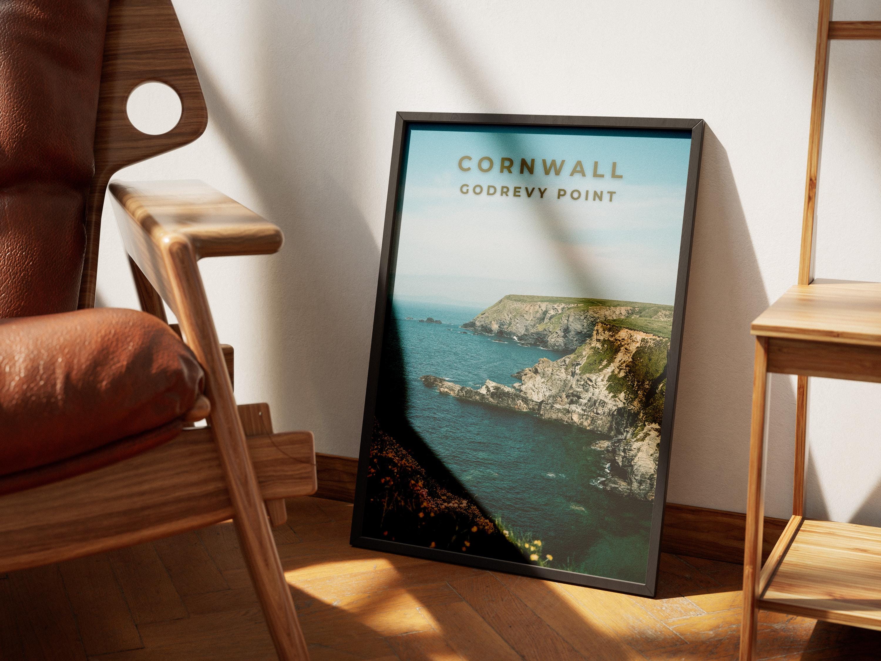 Godrevy Point Cornwall Coastline Print: UK Travel Poster