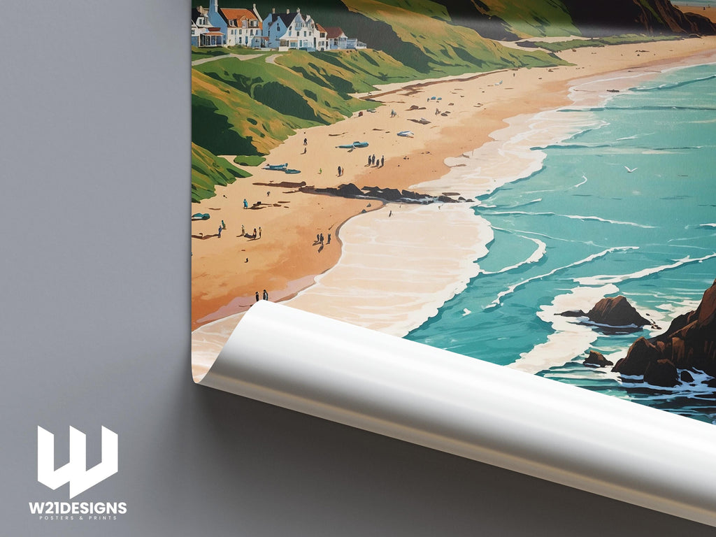 Woolacombe Beach Print: Vintage Devon Coast, England Travel Art