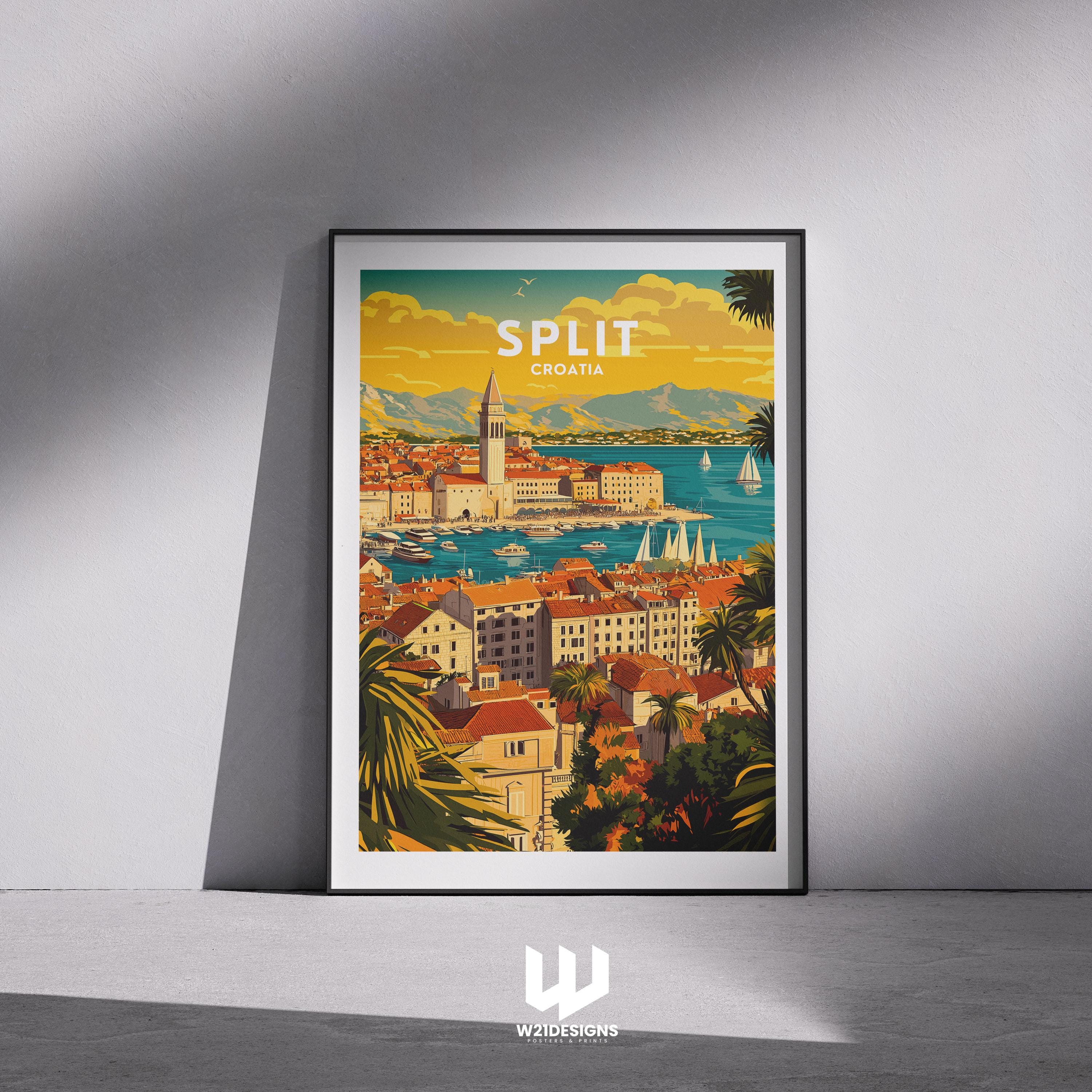 Split Croatia Travel Poster: Adriatic Coast Art Print, Mediterranean Decor