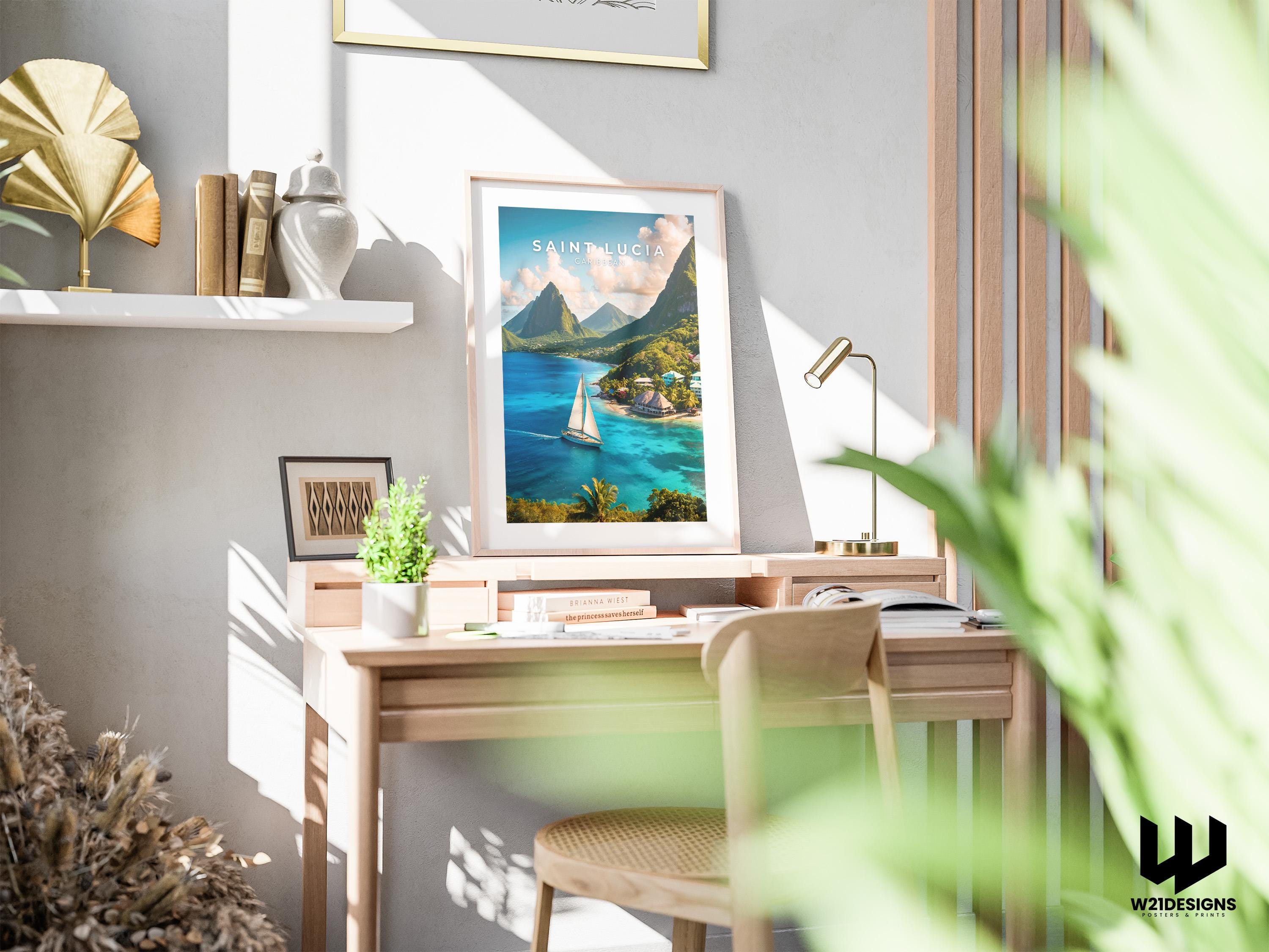 Saint Lucia Travel Poster: Caribbean Island Paradise Art Print