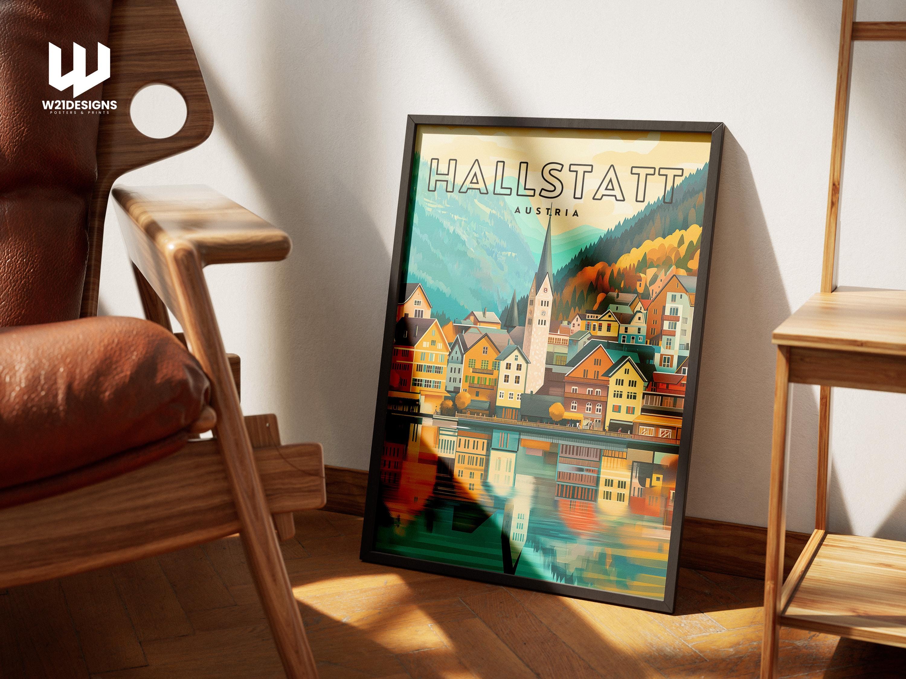 Hallstatt Austria Travel Poster: Scenic Alpine Village Art Print