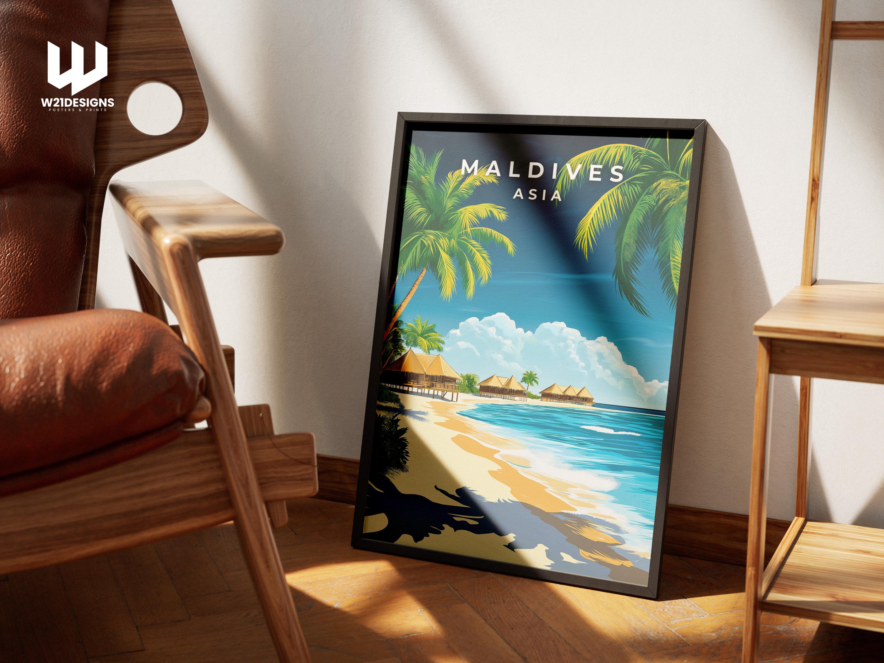 Maldives Travel Poster: Tropical Island Beach Print