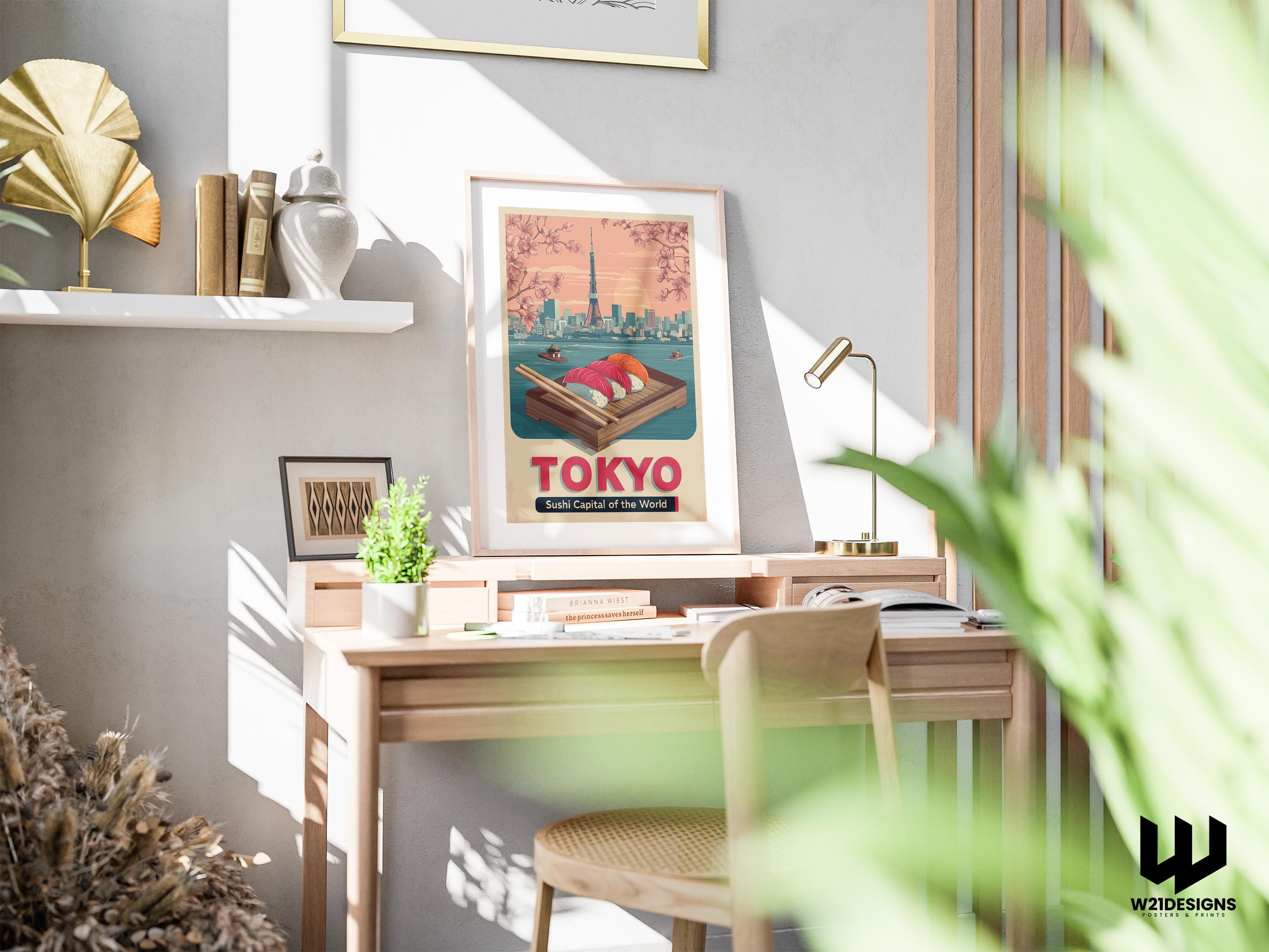 Tokyo Travel Poster: Vintage Japanese Sushi Art Print