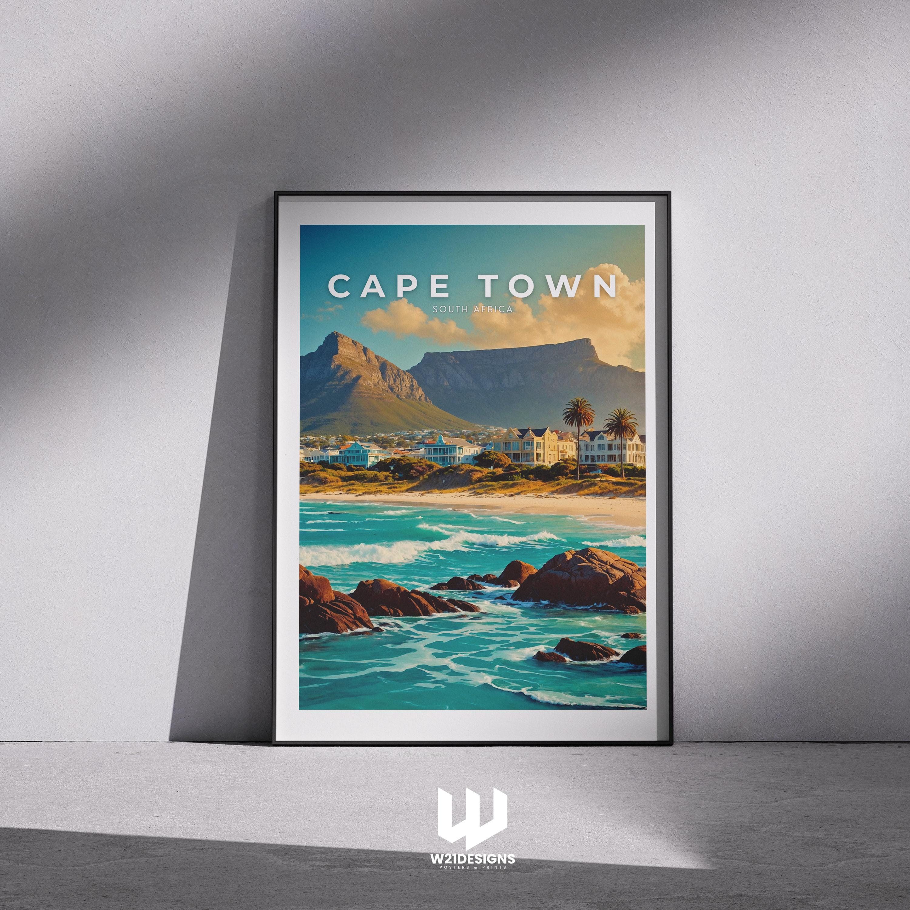 Cape Town Travel Print: Table Mountain, South Africa Coastal Art