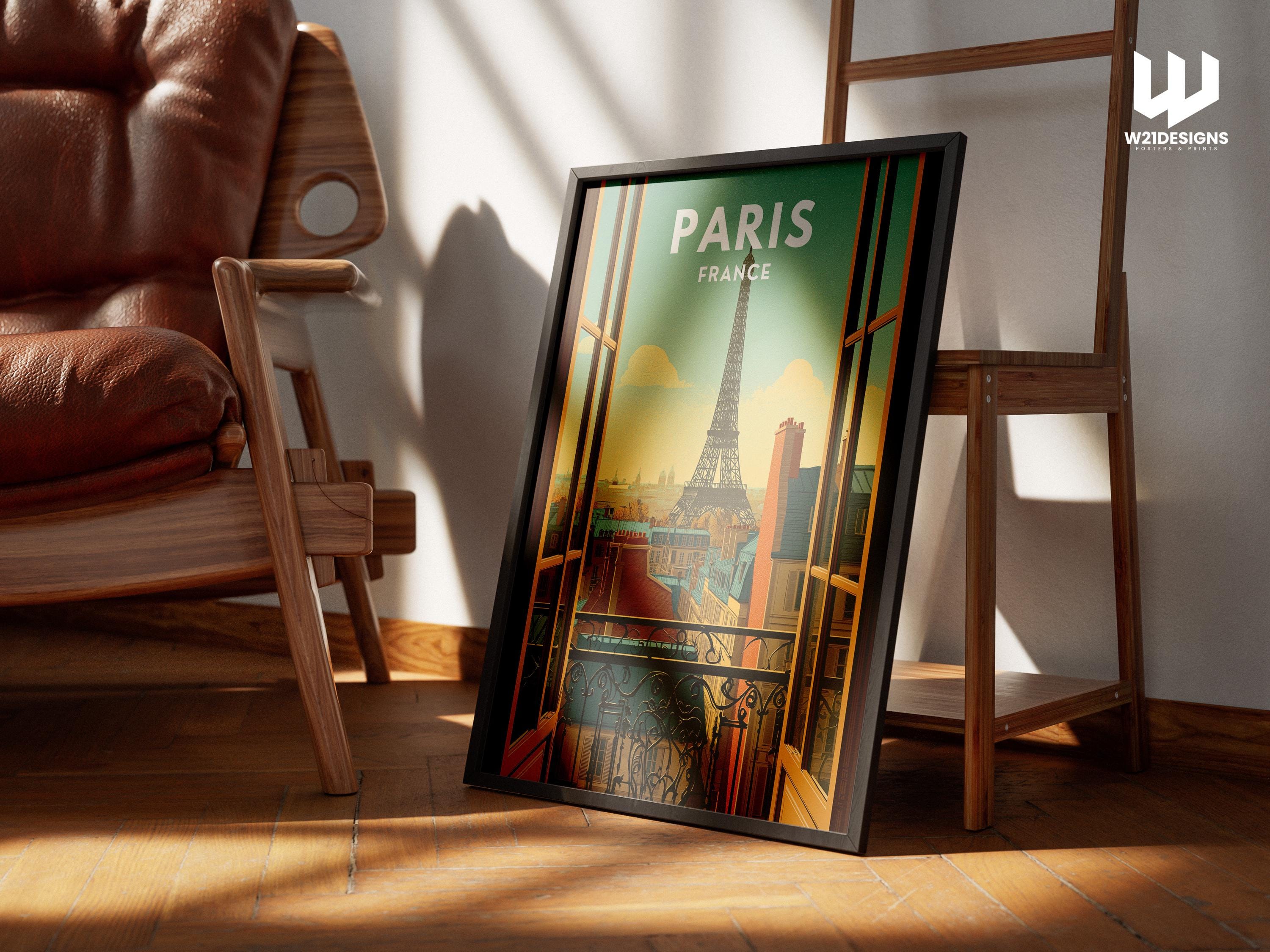 Eiffel Tower Print: Vintage Paris Balcony View Travel Poster