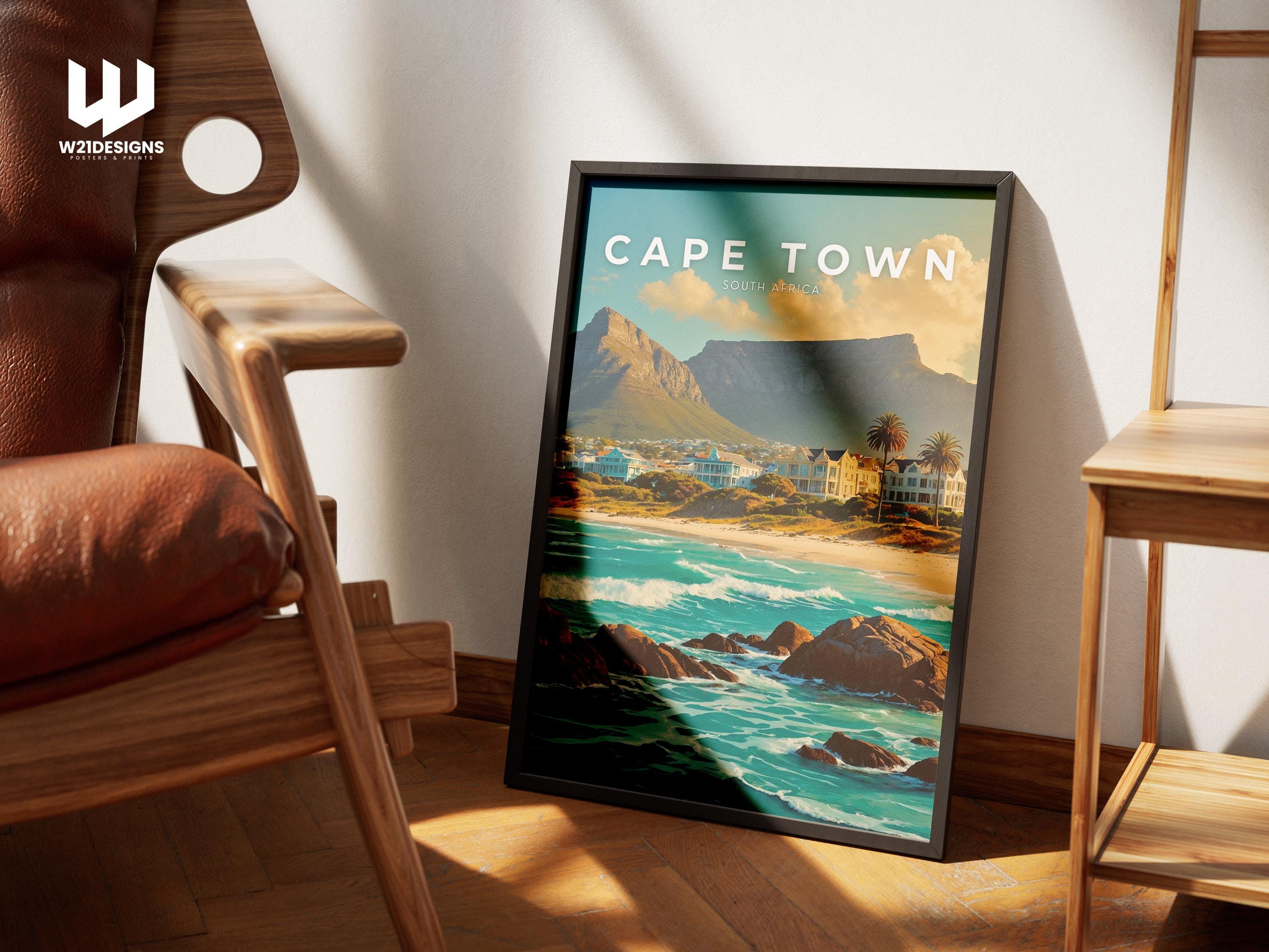 Cape Town Travel Print: Table Mountain, South Africa Coastal Art