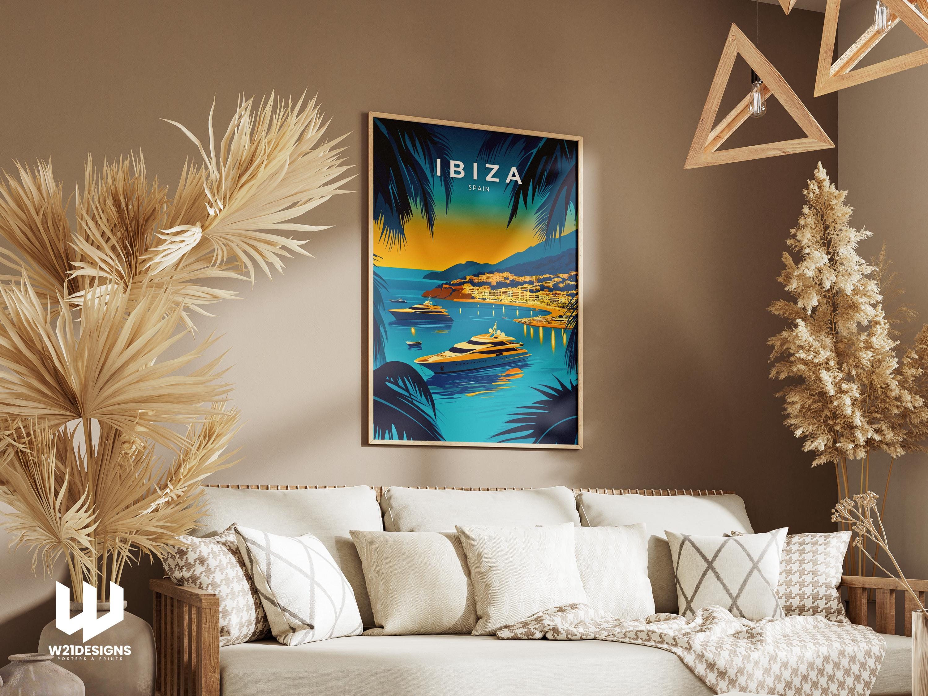 Ibiza Sunset Travel Print: Mediterranean Yacht Scene, Spain Wall Art