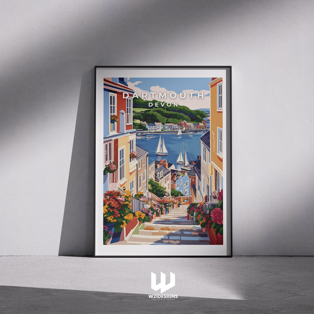 Dartmouth England Travel Print: Vintage Coastal Seaside Art