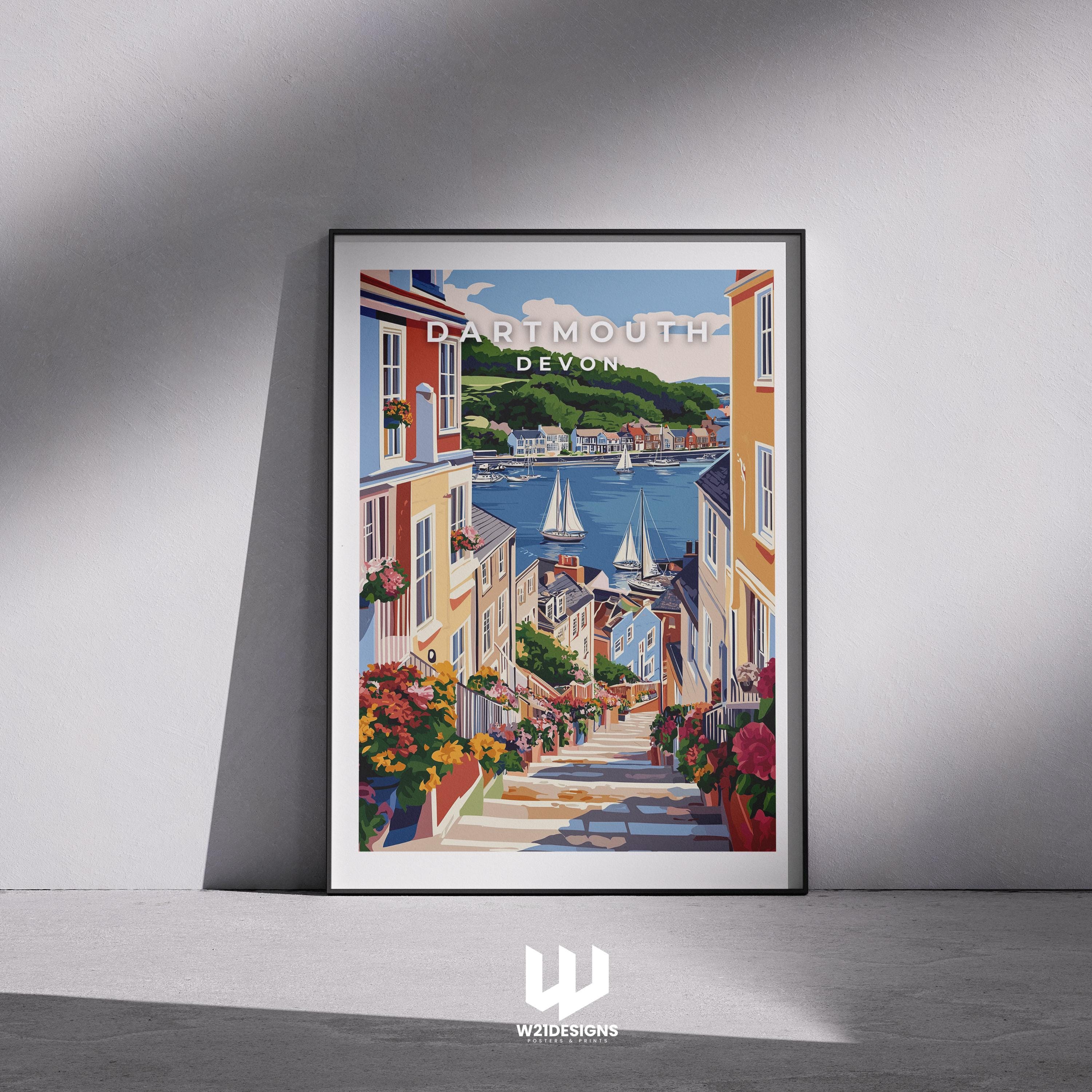 Dartmouth England Travel Print: Vintage Coastal Seaside Art