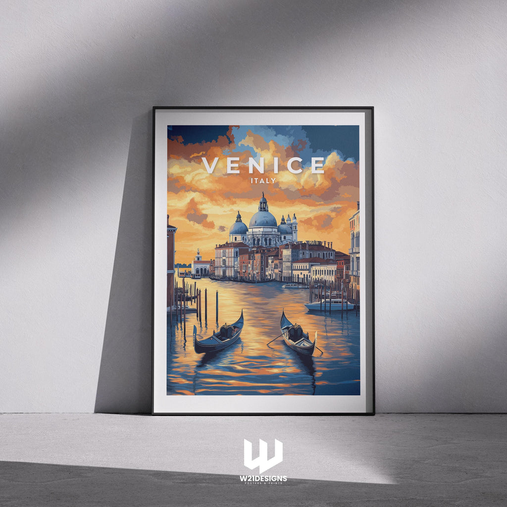 Venice Italy Travel Print: Grand Canal Gondolas, Sunset Art