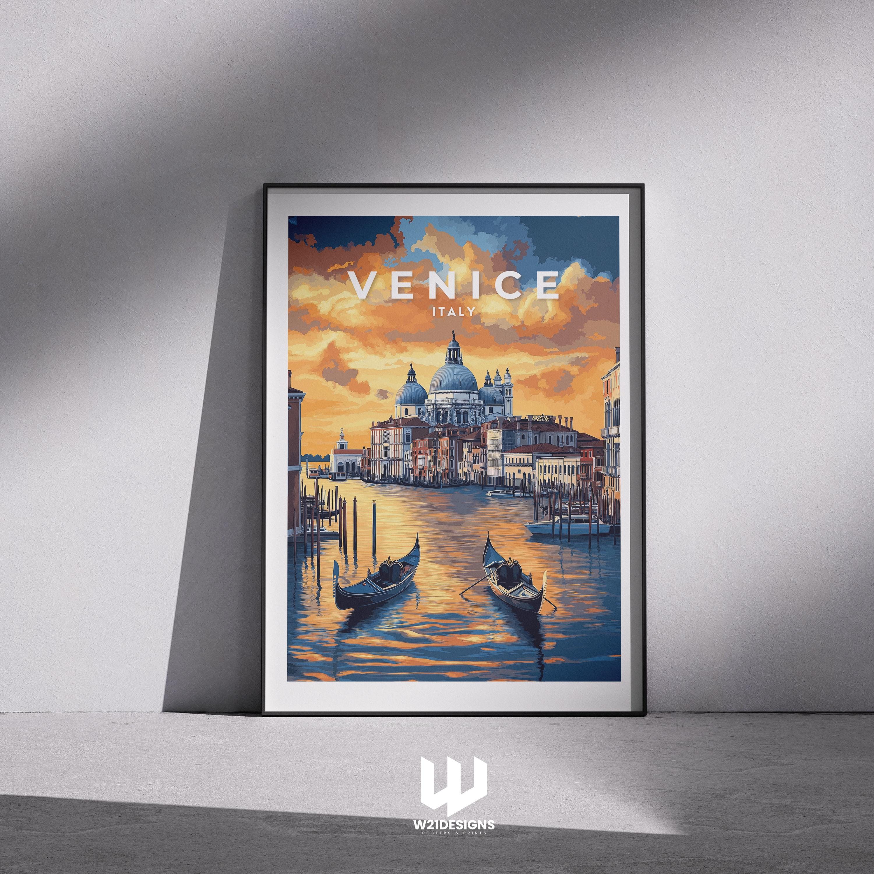 Venice Italy Travel Print: Grand Canal Gondolas, Sunset Art