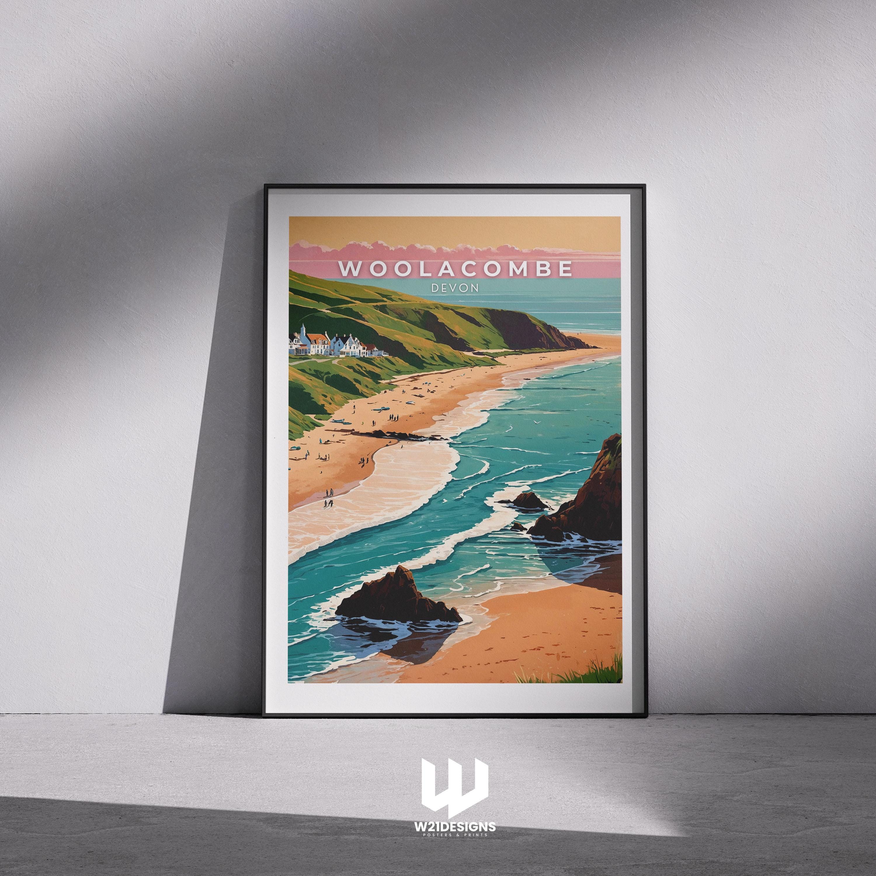 Woolacombe Beach Print: Vintage Devon Coast, England Travel Art