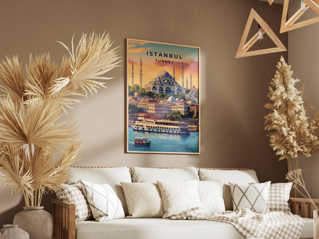 Vintage Istanbul Travel Poster: Turkish Architecture Wall Art