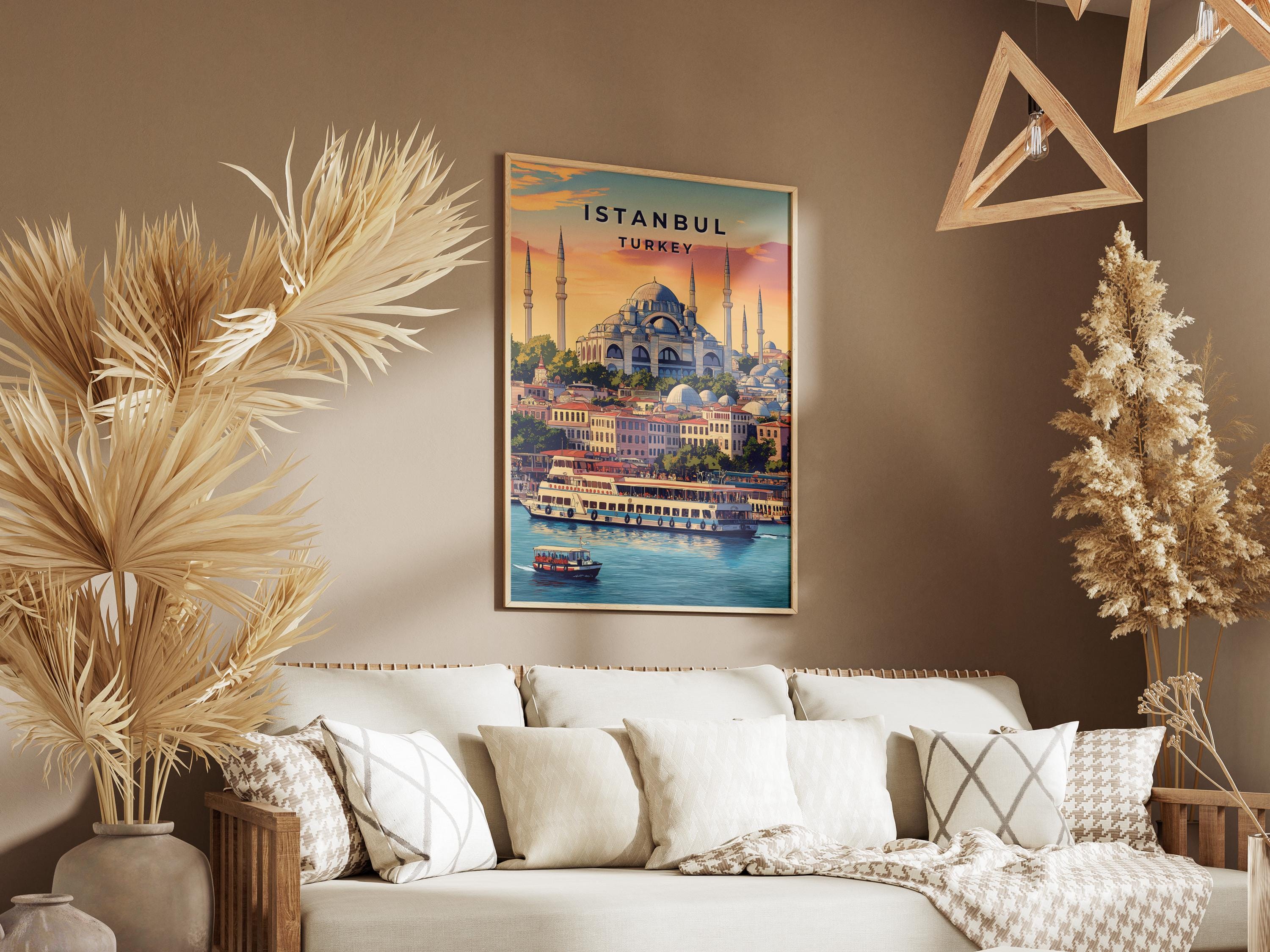 Vintage Istanbul Travel Poster: Turkish Architecture Wall Art