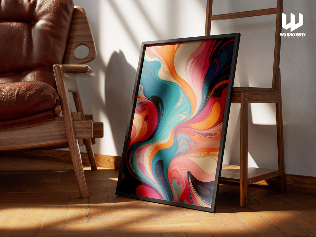 Abstract Fluid Art Print: Vibrant Swirls, Modern Home Decor