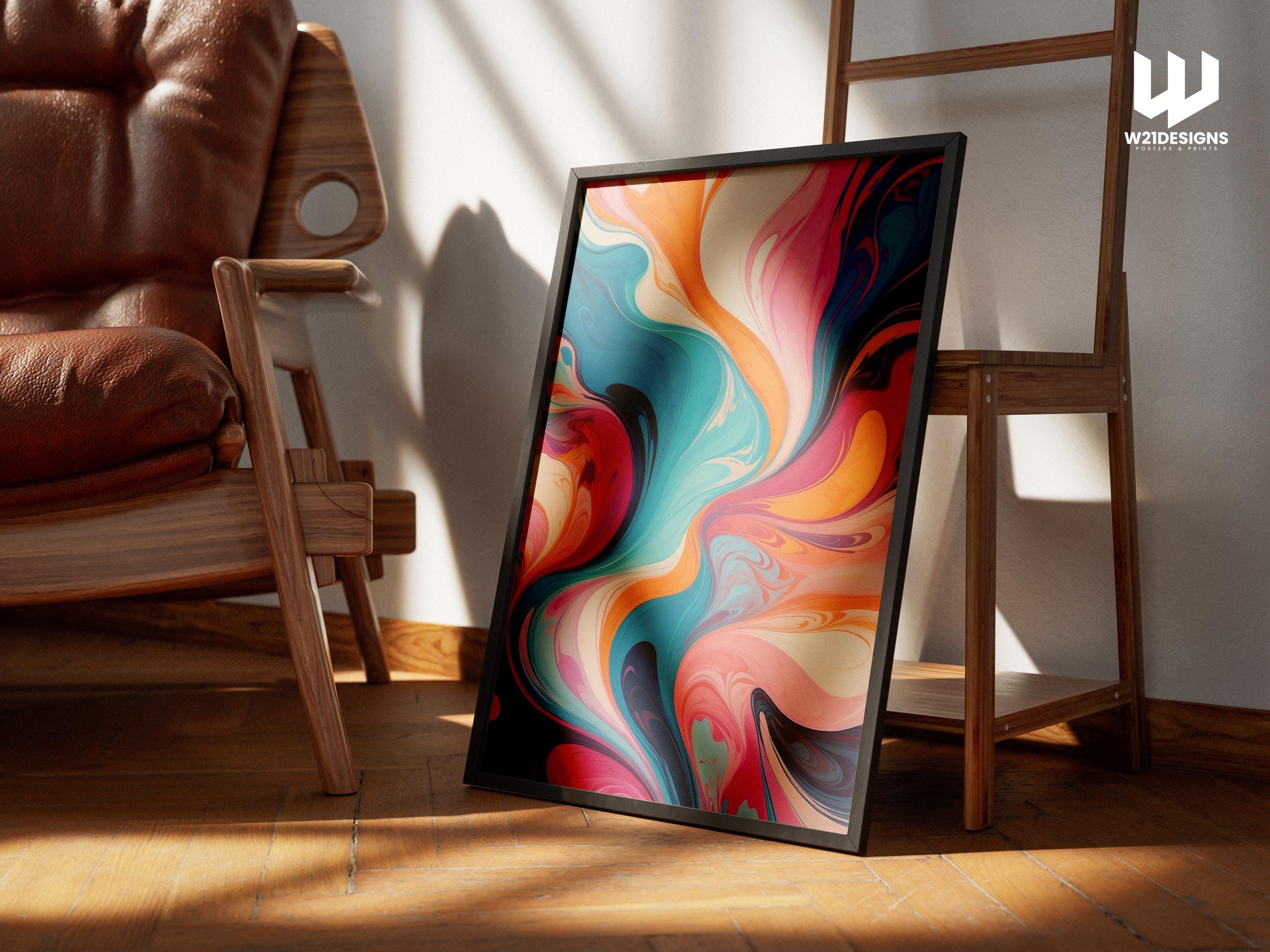 Abstract Fluid Art Print: Vibrant Swirls, Modern Home Decor