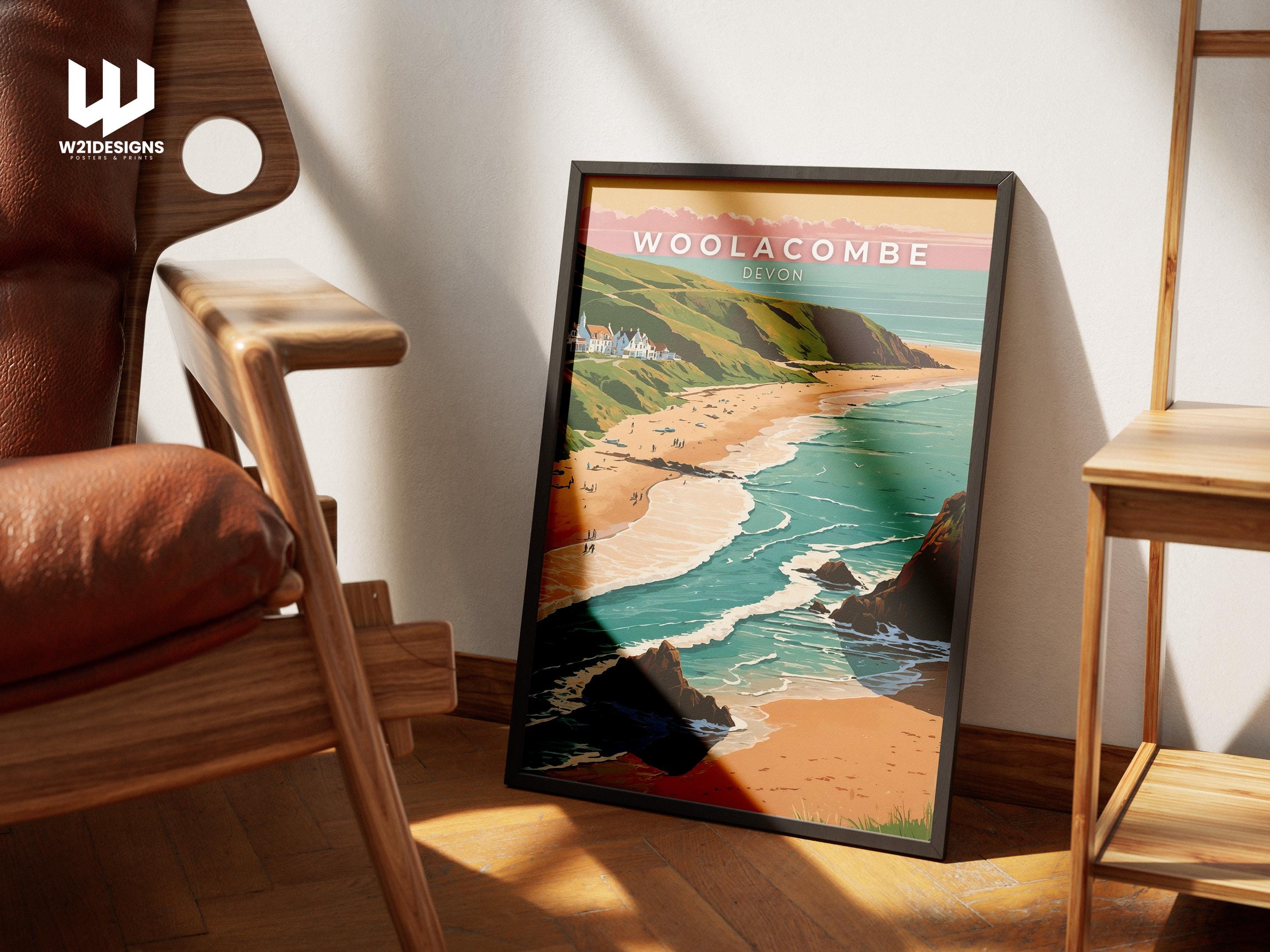 Woolacombe Beach Print: Vintage Devon Coast, England Travel Art