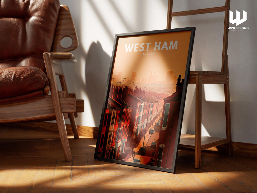 West Ham London Travel Poster | East London Wall Art | Vintage Red Brick Street Print
