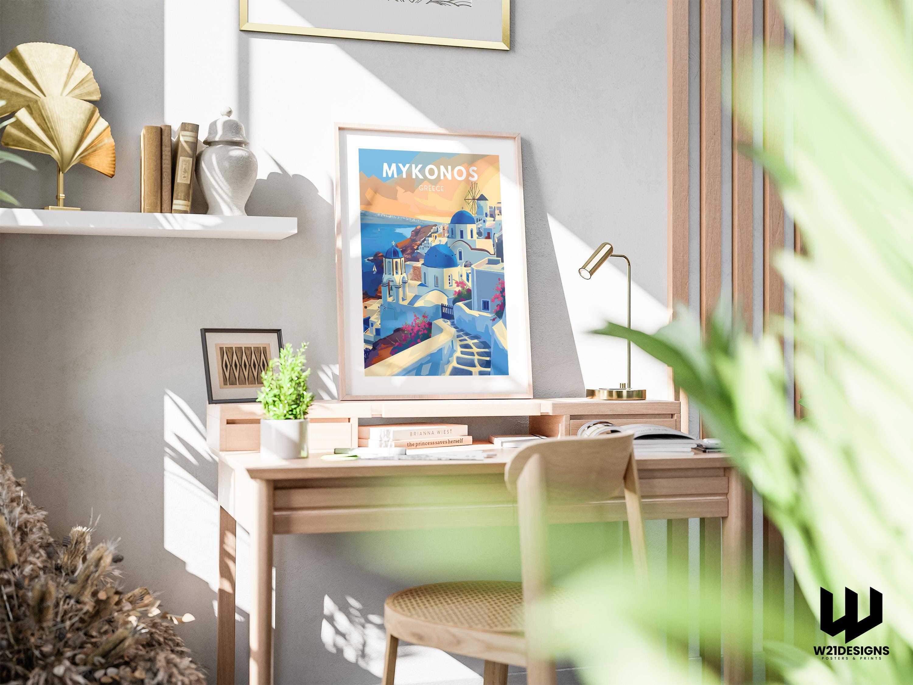 Mykonos Greece Travel Poster: Cycladic Island Art Print