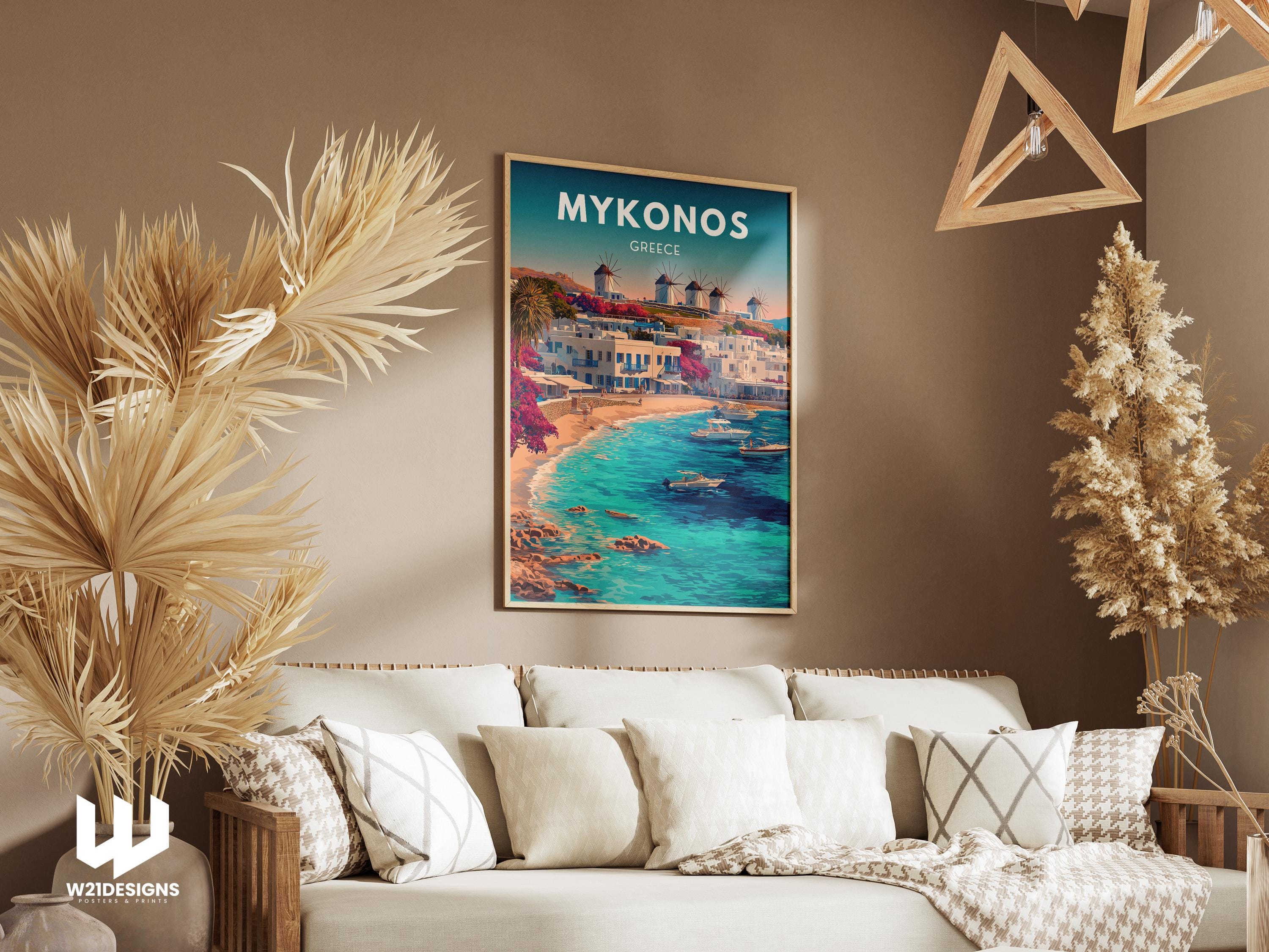 Mykonos Greece Travel Poster: Aegean Island Art Print