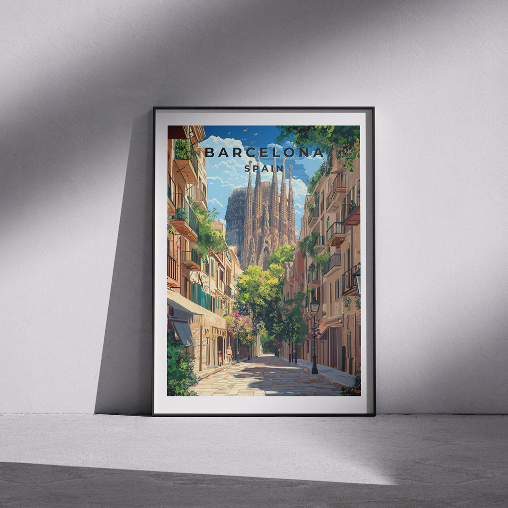 Barcelona Travel Poster: Vintage Sagrada Família Print