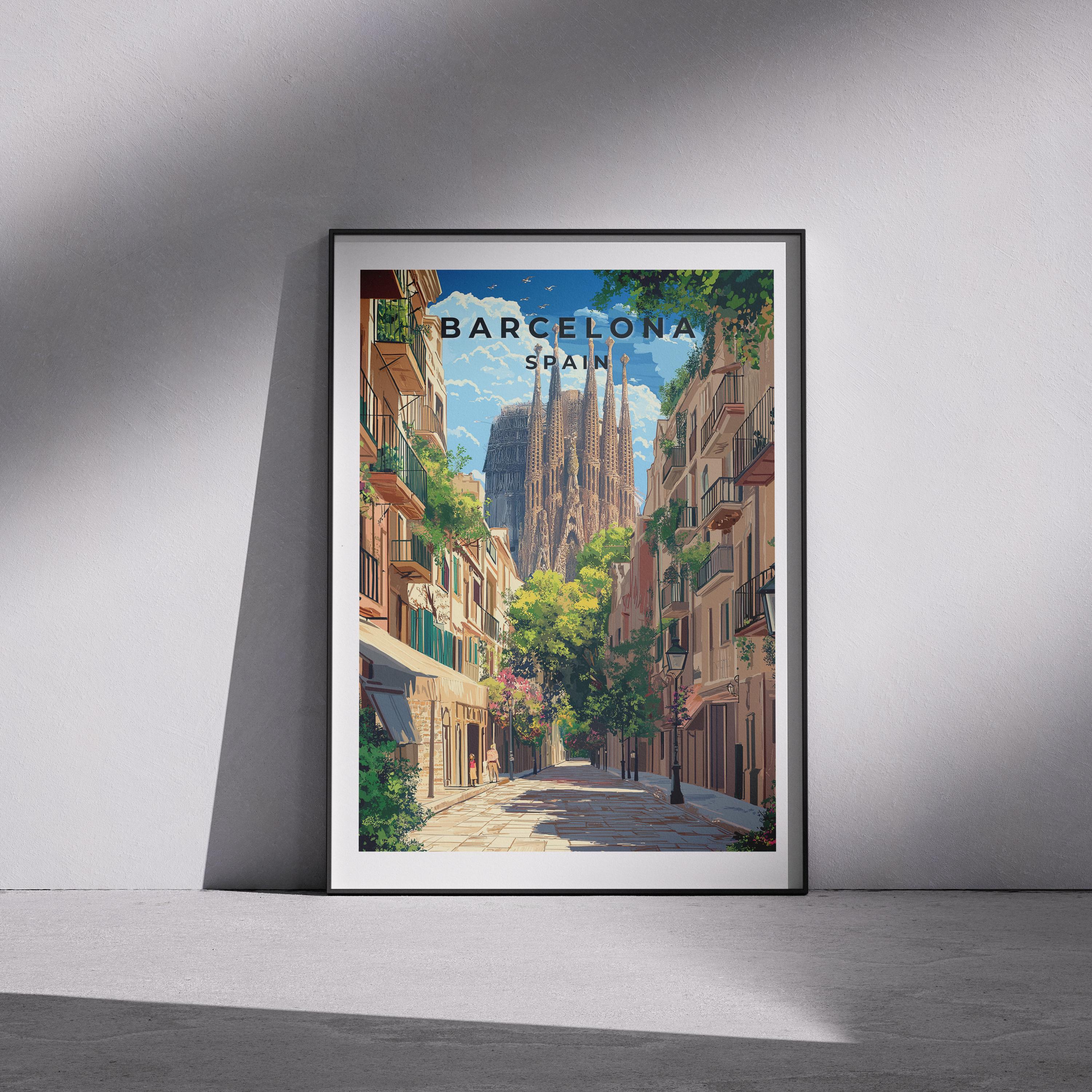 Barcelona Travel Poster: Vintage Sagrada Família Print