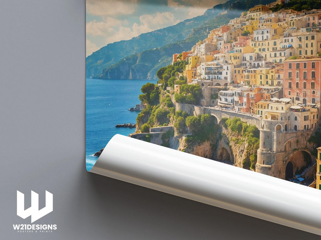 Amalfi Coast Travel Print: Italy Coastal Art, Mediterranean Decor