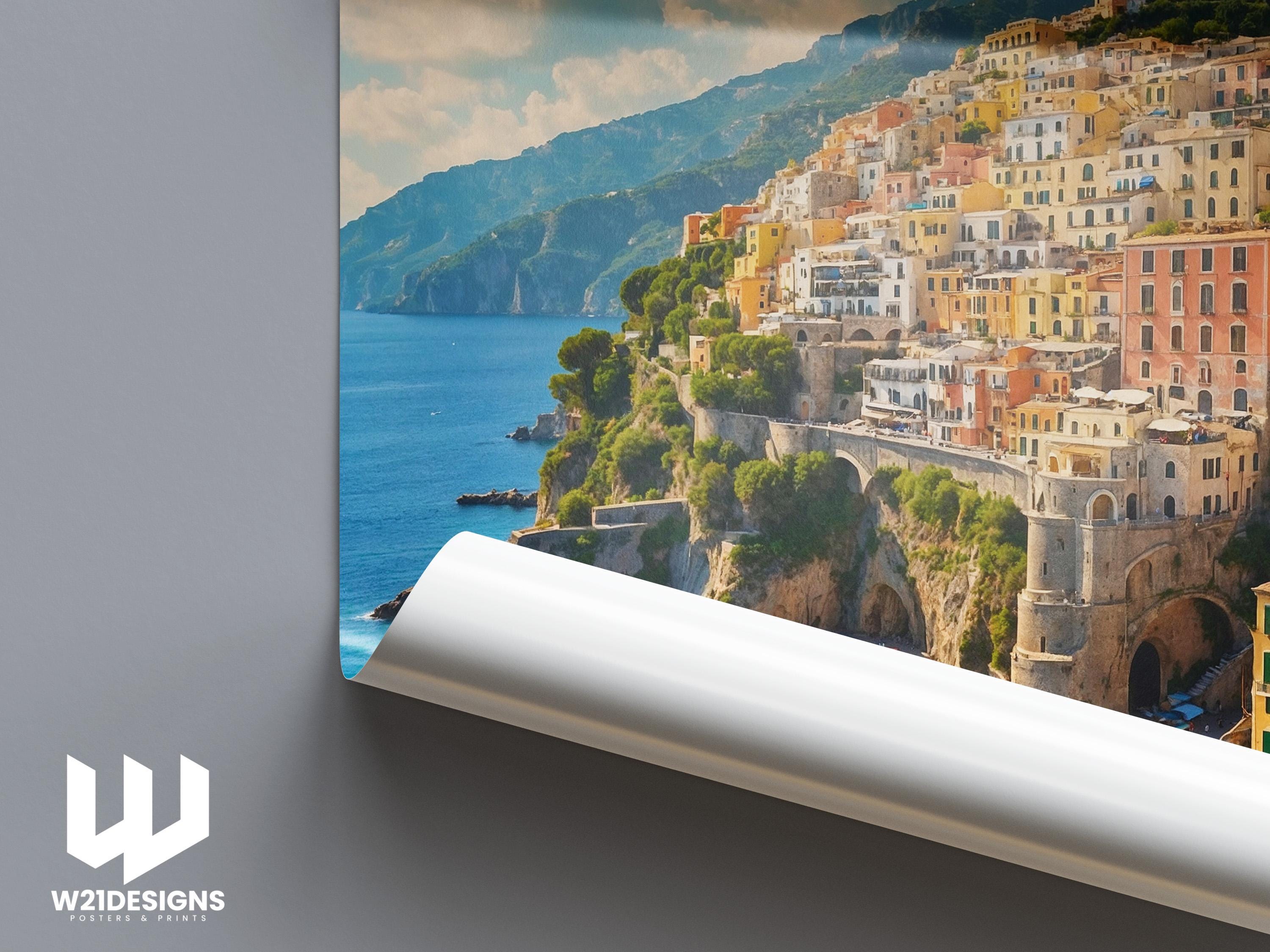Amalfi Coast Travel Print: Italy Coastal Art, Mediterranean Decor