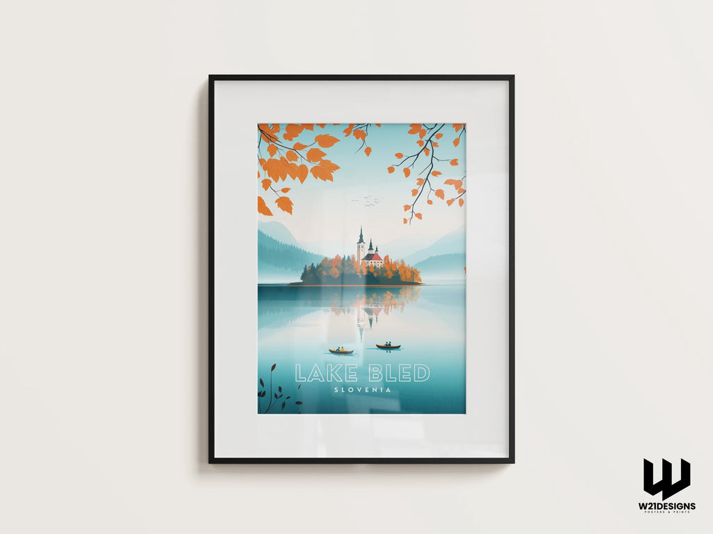 Lake Bled Print: Slovenia Travel Poster, Alpine Landscape Art